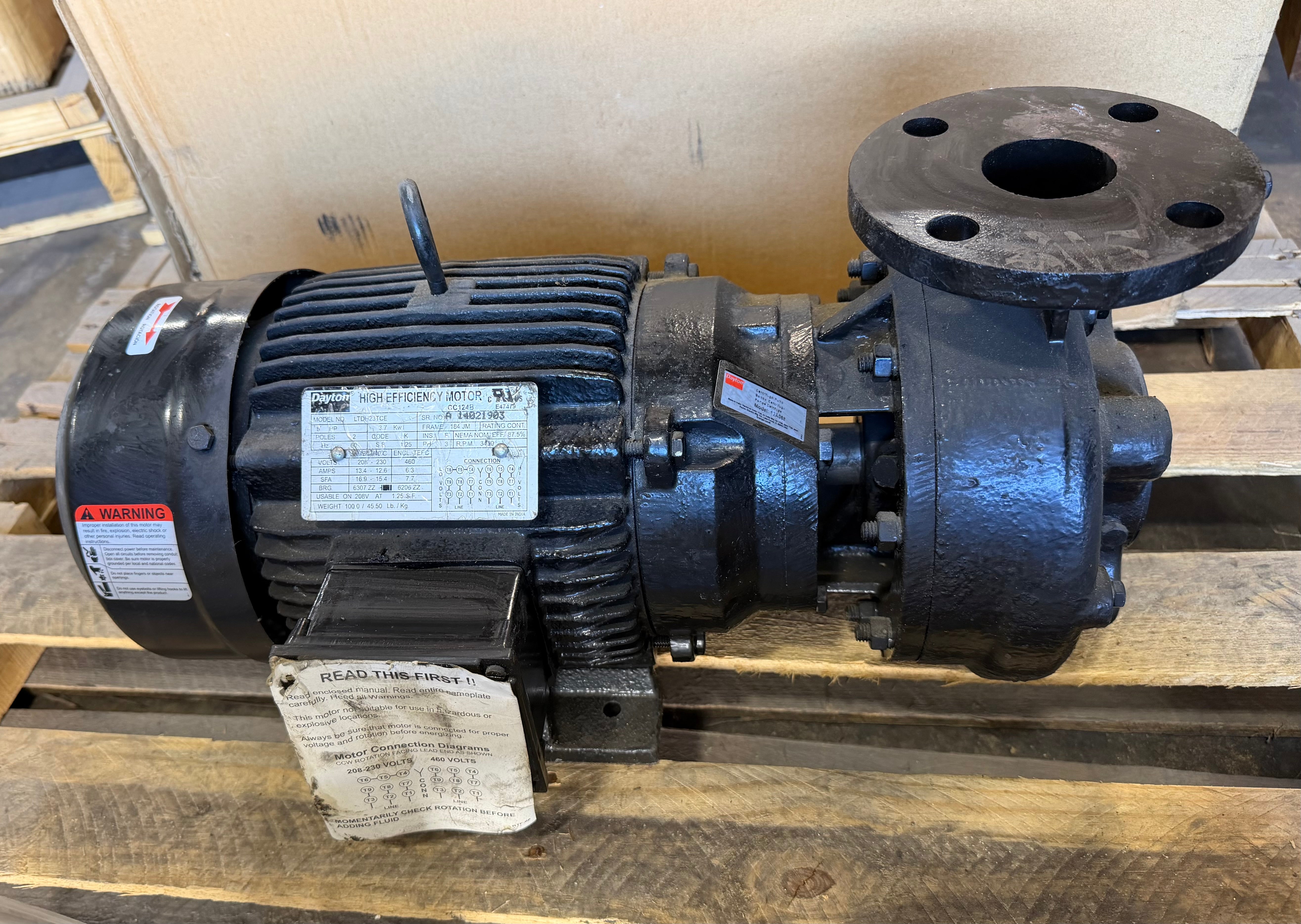 Dayton 12U068 Centrifugal Pump 5HP 208-230/460V 3PH 3450RPM 184JM TEFC