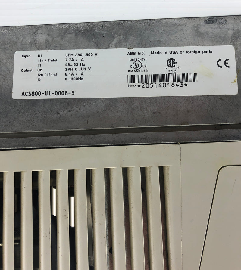 ABB ACS800-U1-0006-5 Variable Frequency Drive 380-500V 8.1A 3PH 48-63Hz