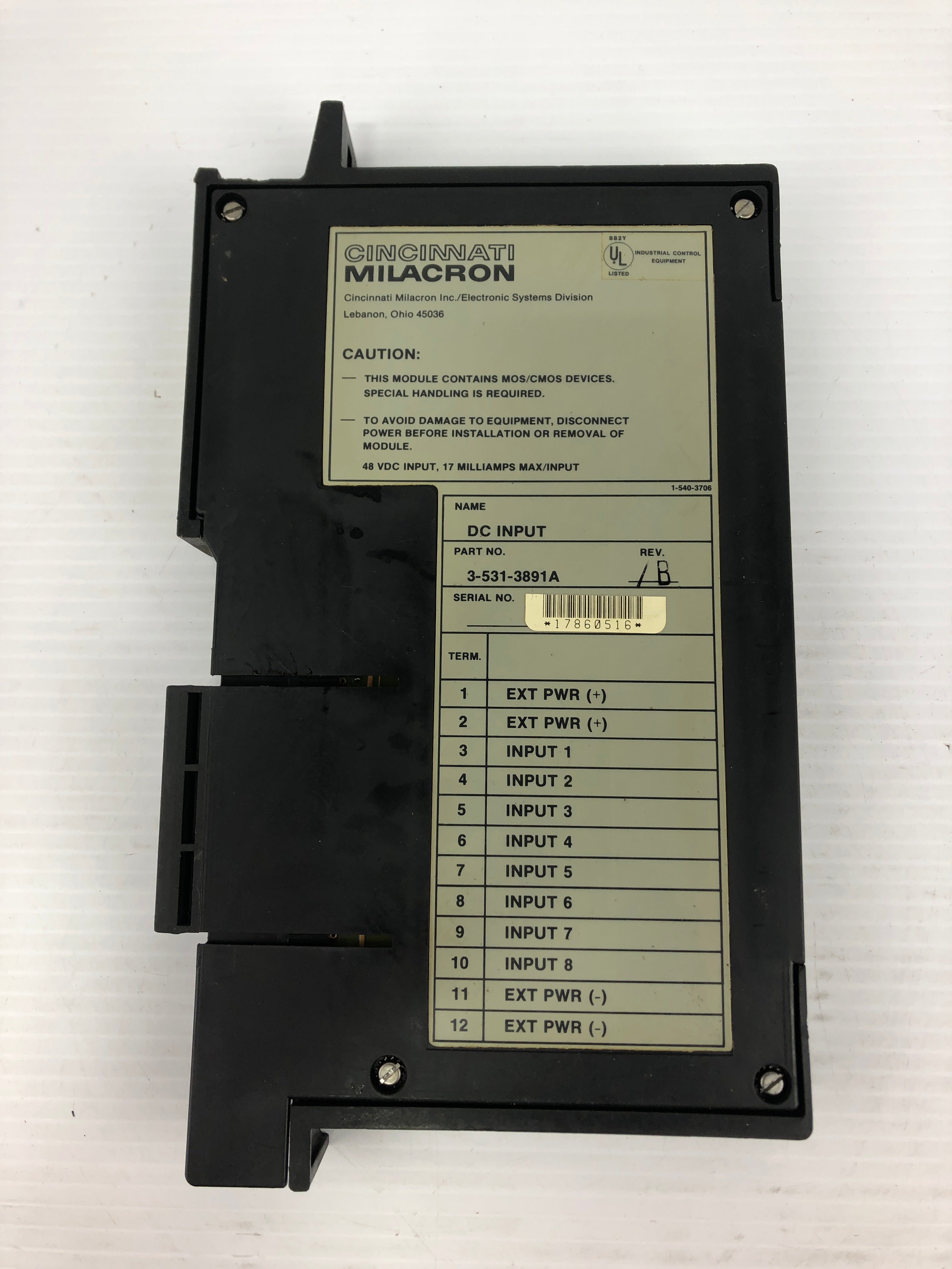 Cincinnati Milacron 3-531-3891A DC Input PLC Module Rev. B DCI