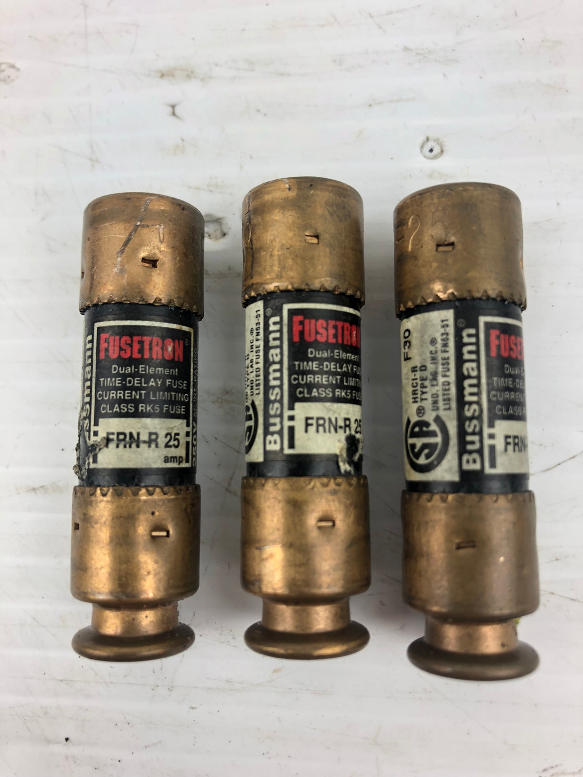 Fusetron Bussmann FRN-R-25 Dual Element Time Delay Fuse - Lot of 3