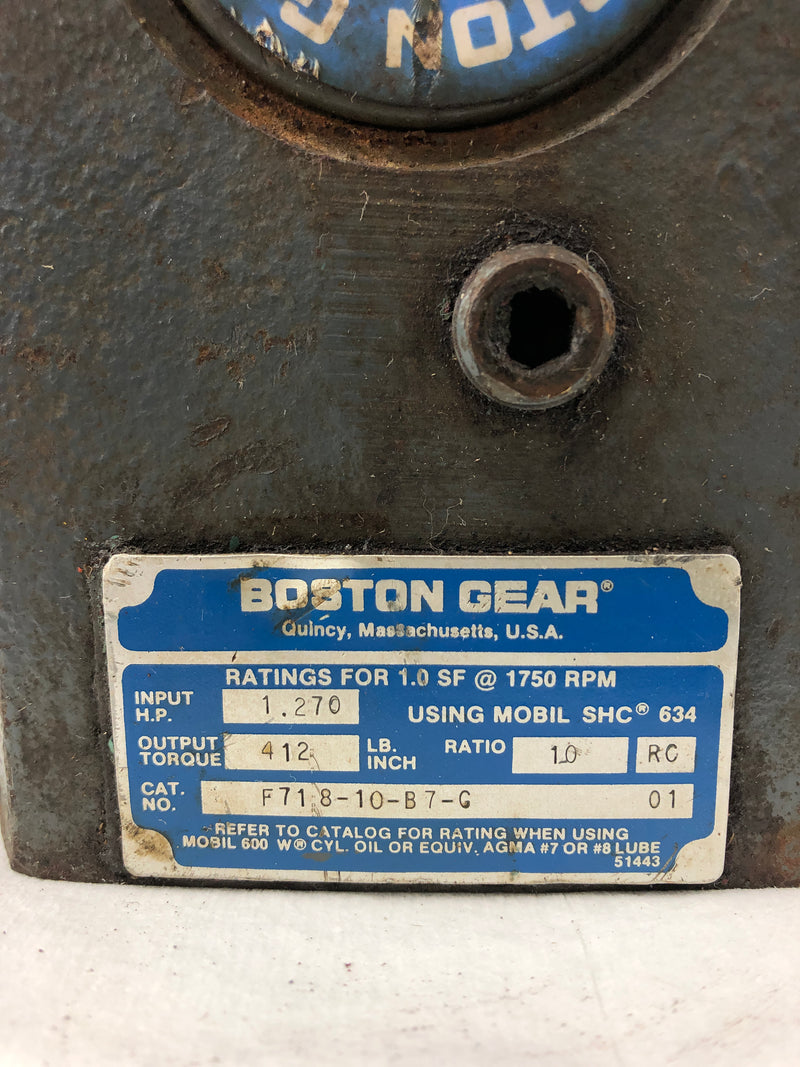 Boston Gear F718-10-B7-G Gear Reducer 1.27 HP 1750 RPM 10:1 Ratio