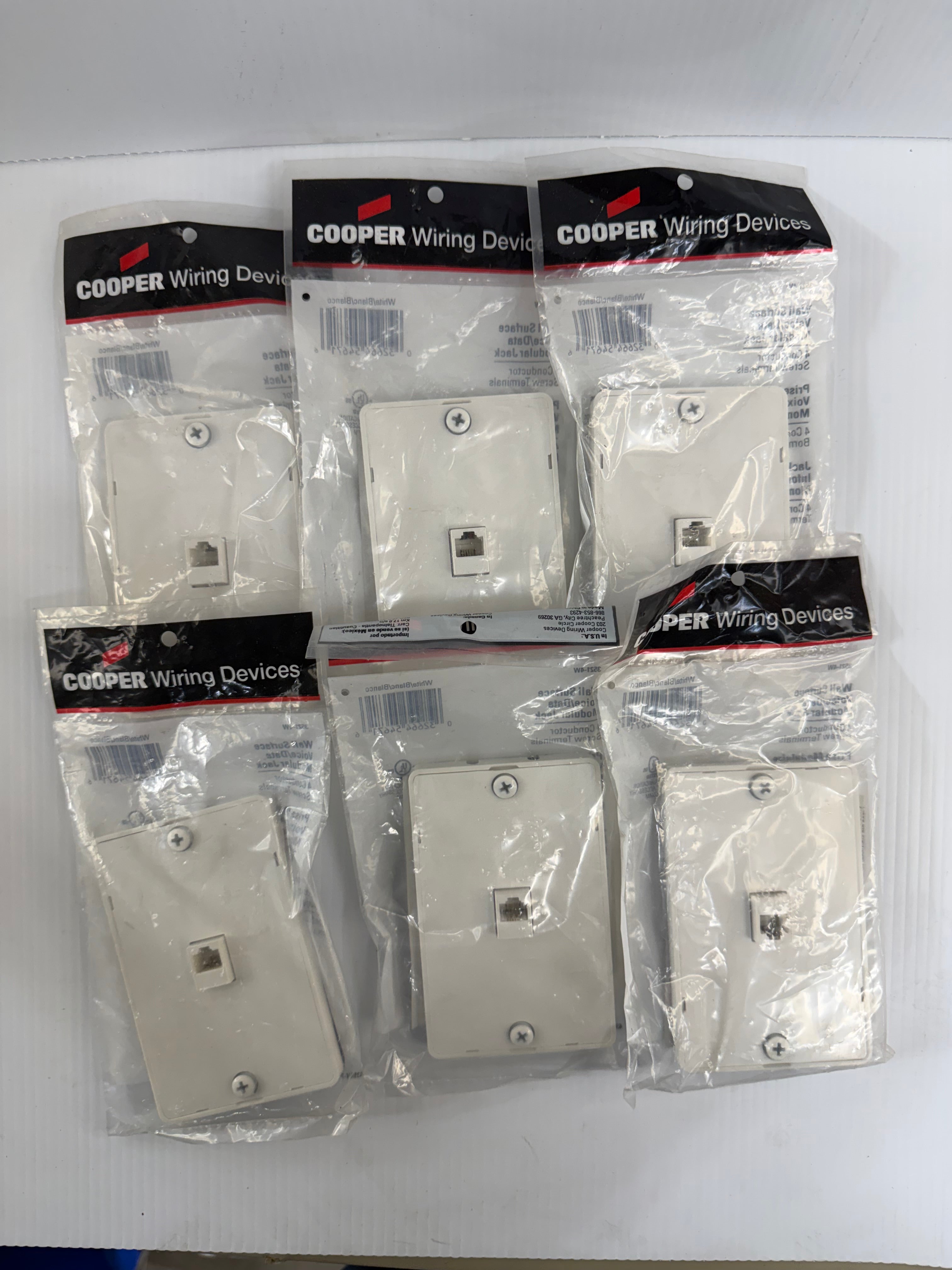 Cooper Wiring Wall Surface Voice/Data Modular Jack 3521-4W Lot of 6
