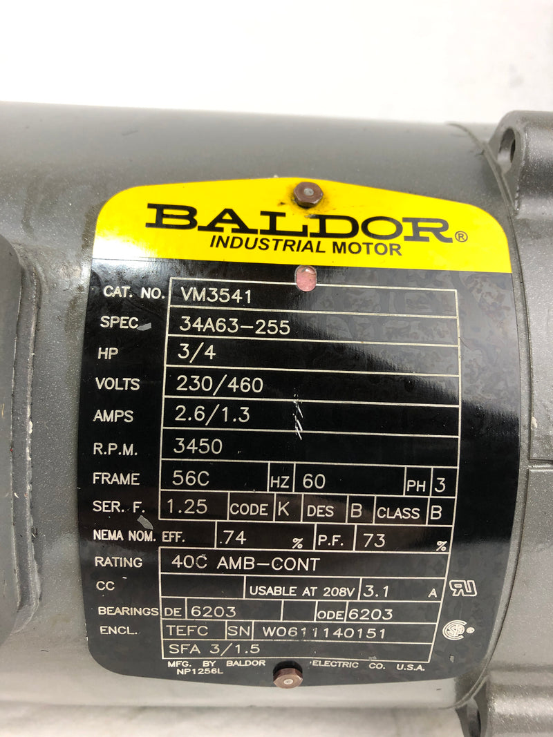 Baldor VM3541 Industrial Motor 3/4HP 3450 RPM 56C 3PH