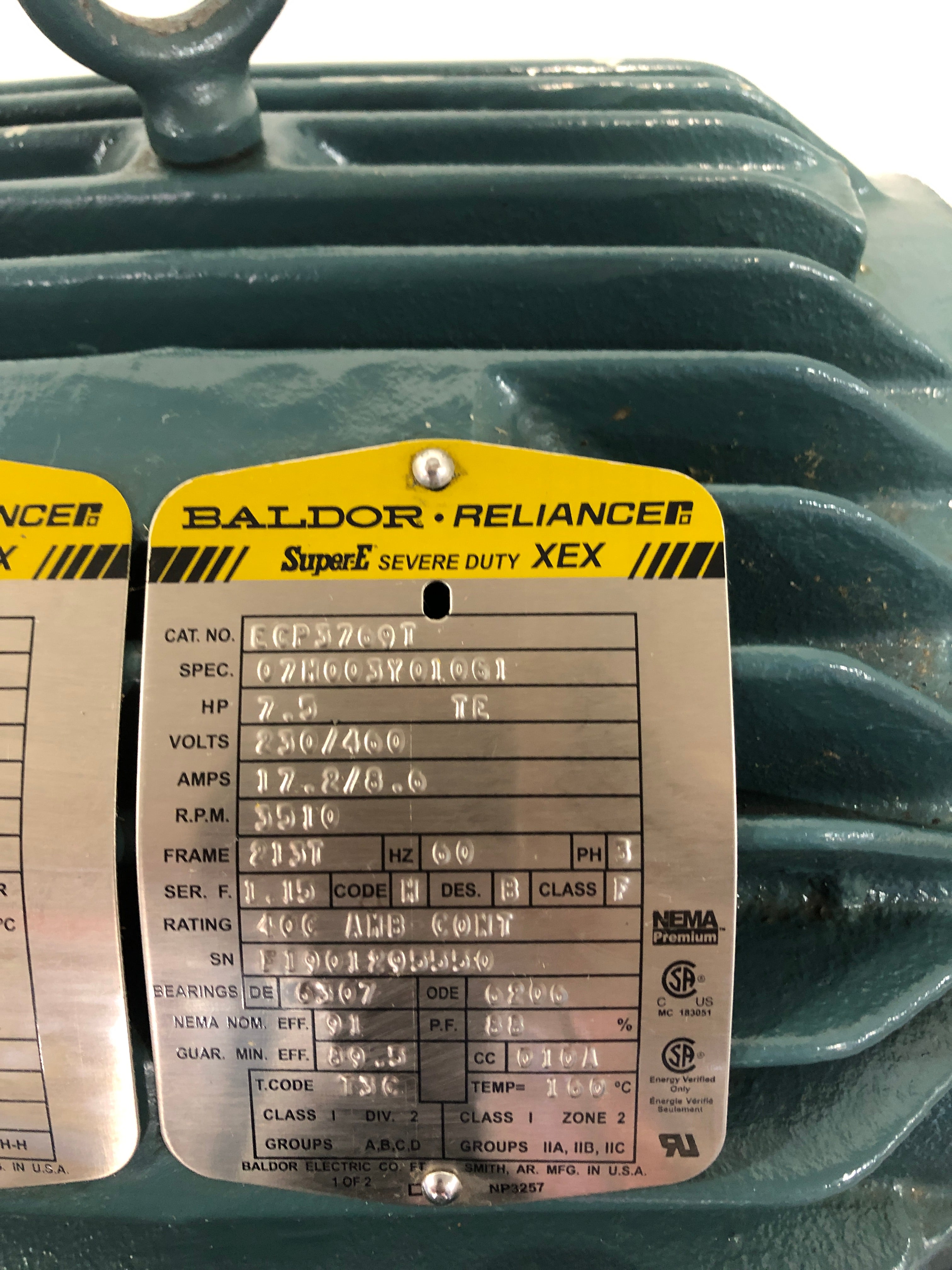 Baldor ECP3769T Super-E Serve Duty XEX Motor 7.5HP 3510/5400RPM 3PH