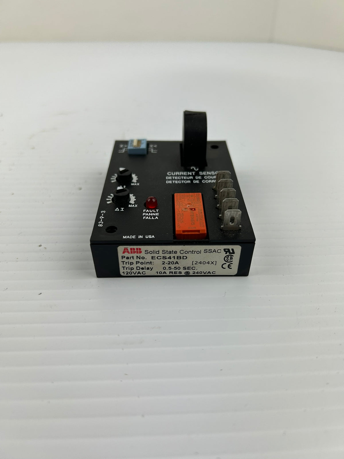 ABB SSAC ECS41BD Solid State Control AC Current Sensor Relay 2-20A 0.5-50 Sec
