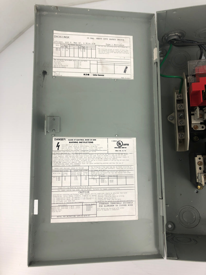 Cutler-Hammer Eaton DH361NGK Heavy Duty Safety Switch 30 Amp 600 Volts