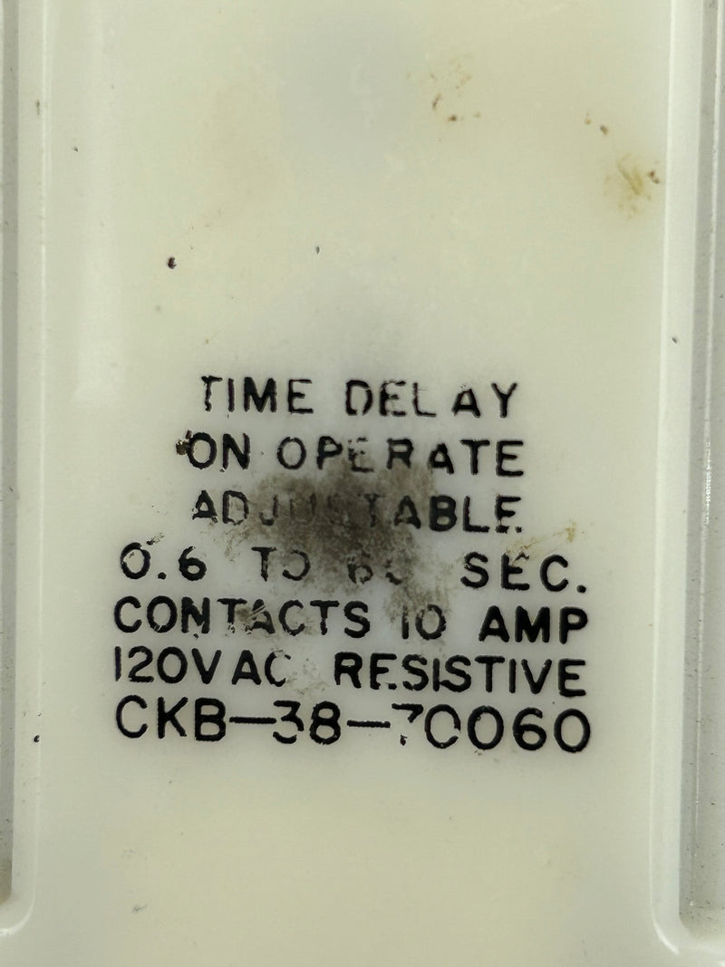 Potter & Brumfield CKB-38-70060 AMF Time Delay Relay 0.6-60 Sec. 120VAC 10A