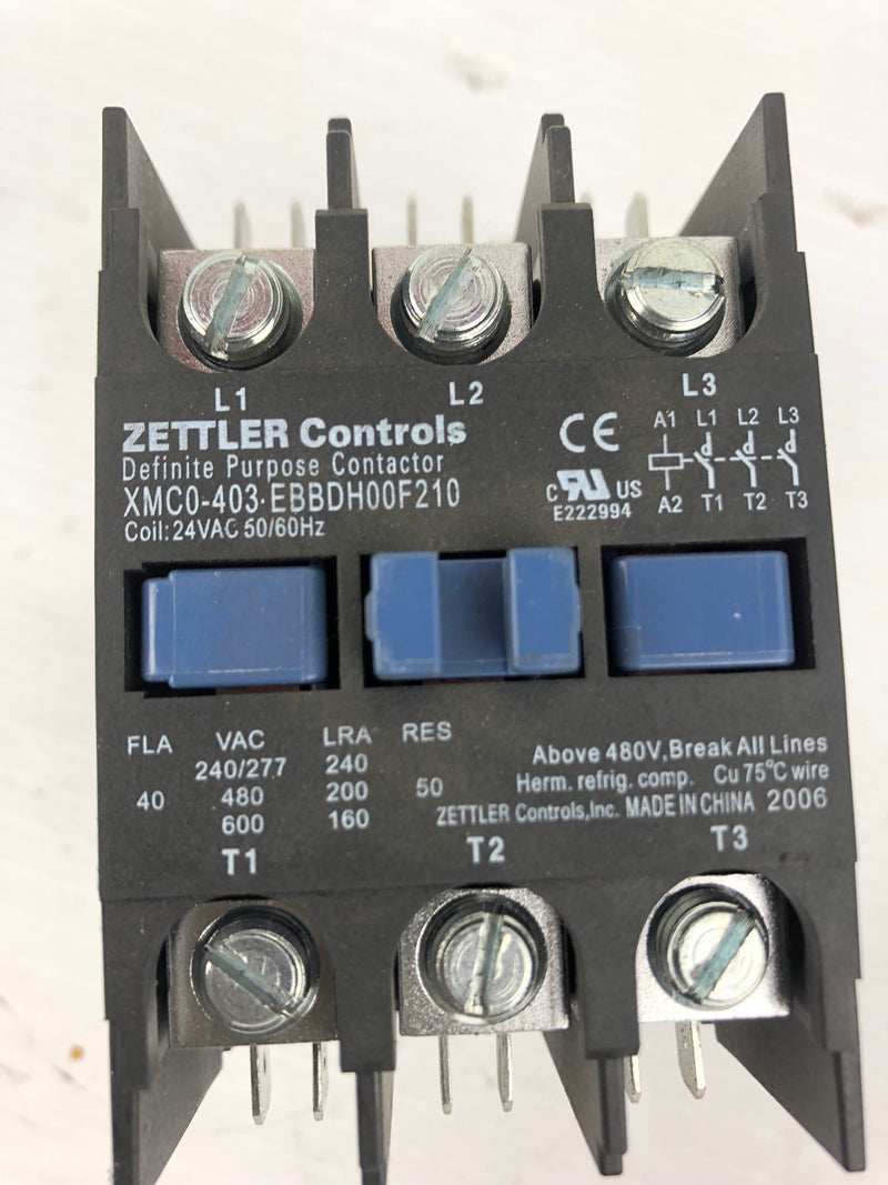 Zettler Controls XMC0-403-EBBDH00F210 Definite Purpose Contactor 24VAC 50/60Hz