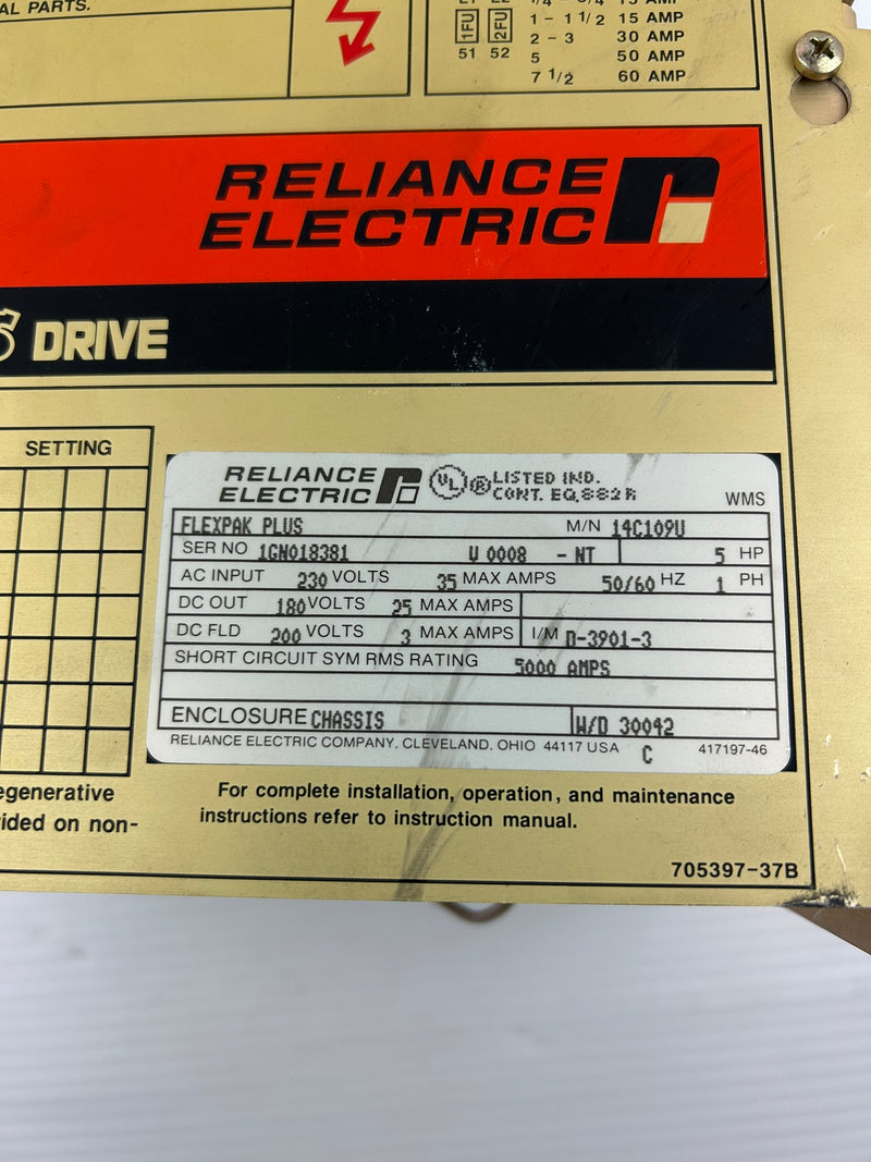 Reliance Electric 14C109U Flexpak Plus Drive 5 HP 1 Phase 50/60 Hz