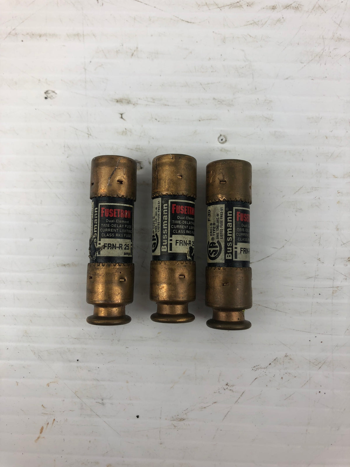 Fusetron Bussmann FRN-R-25 Dual Element Time Delay Fuse - Lot of 3