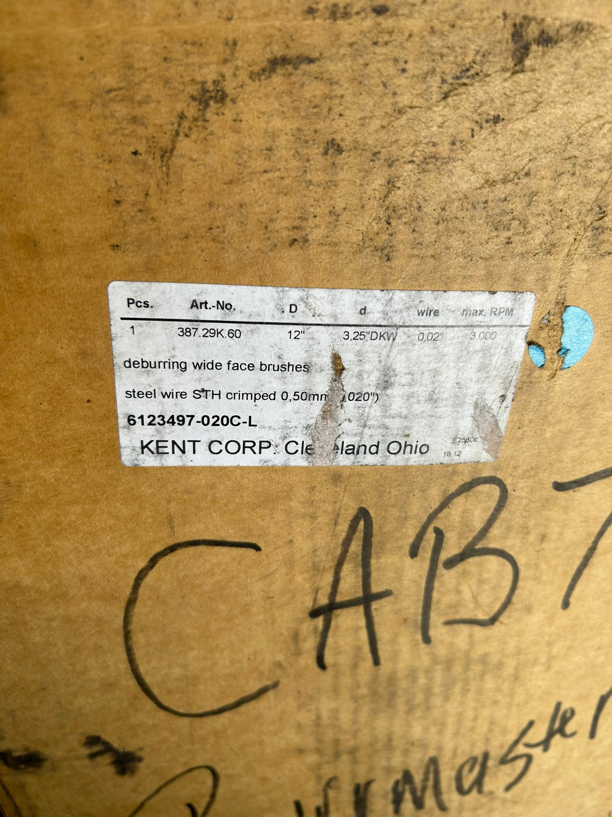 Kent 387.29K.60 12" Deburring Roller Wide Face Wire Brush 12"x3.25" .020" CAB729