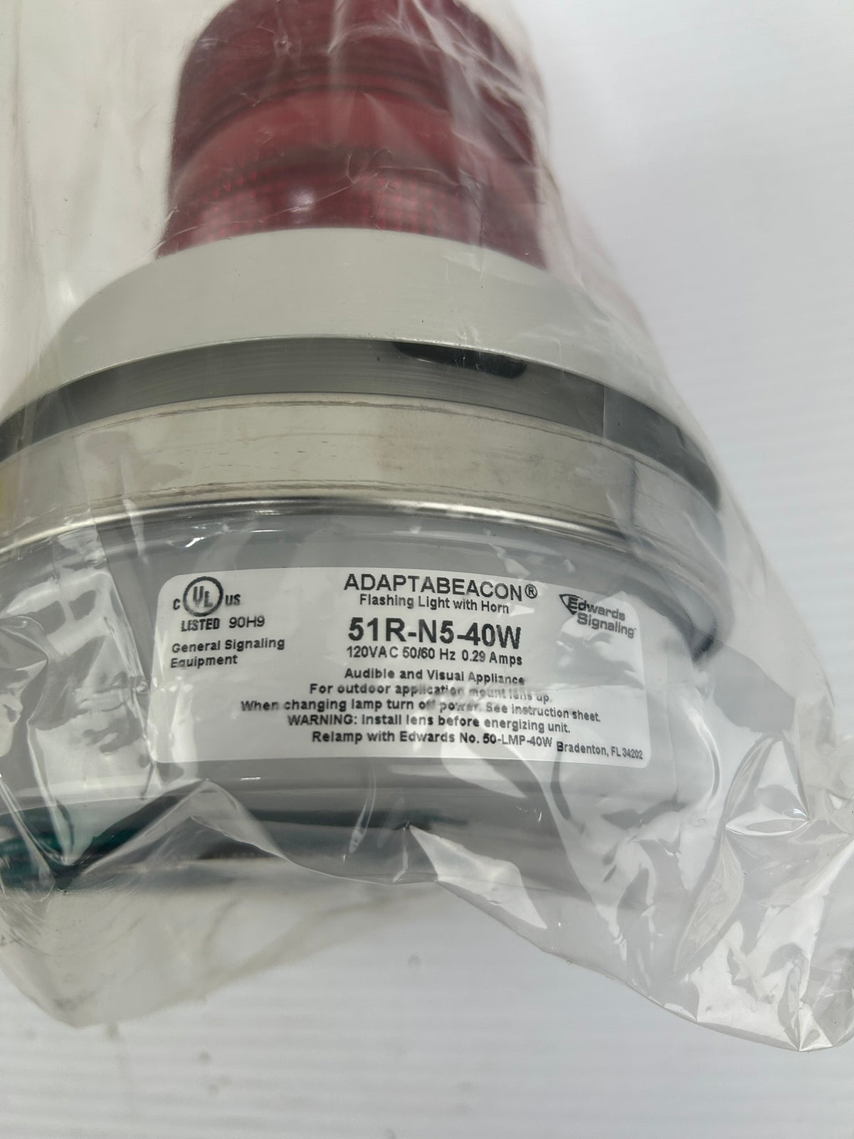 Edwards Signaling Adaptabeacon 51R-N5-40W Red Flashing Light w/Horn - No Bulb