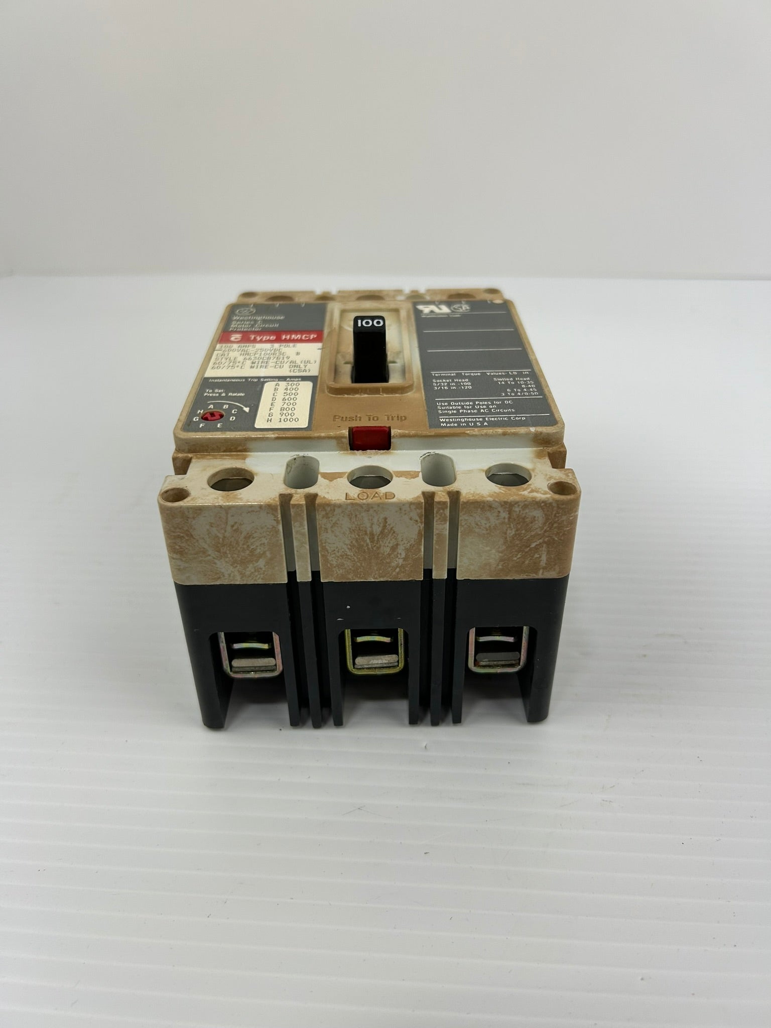 Westinghouse HMCP100R3CB Circuit Breaker Motor Protector 100A 3P 600VAC Series C