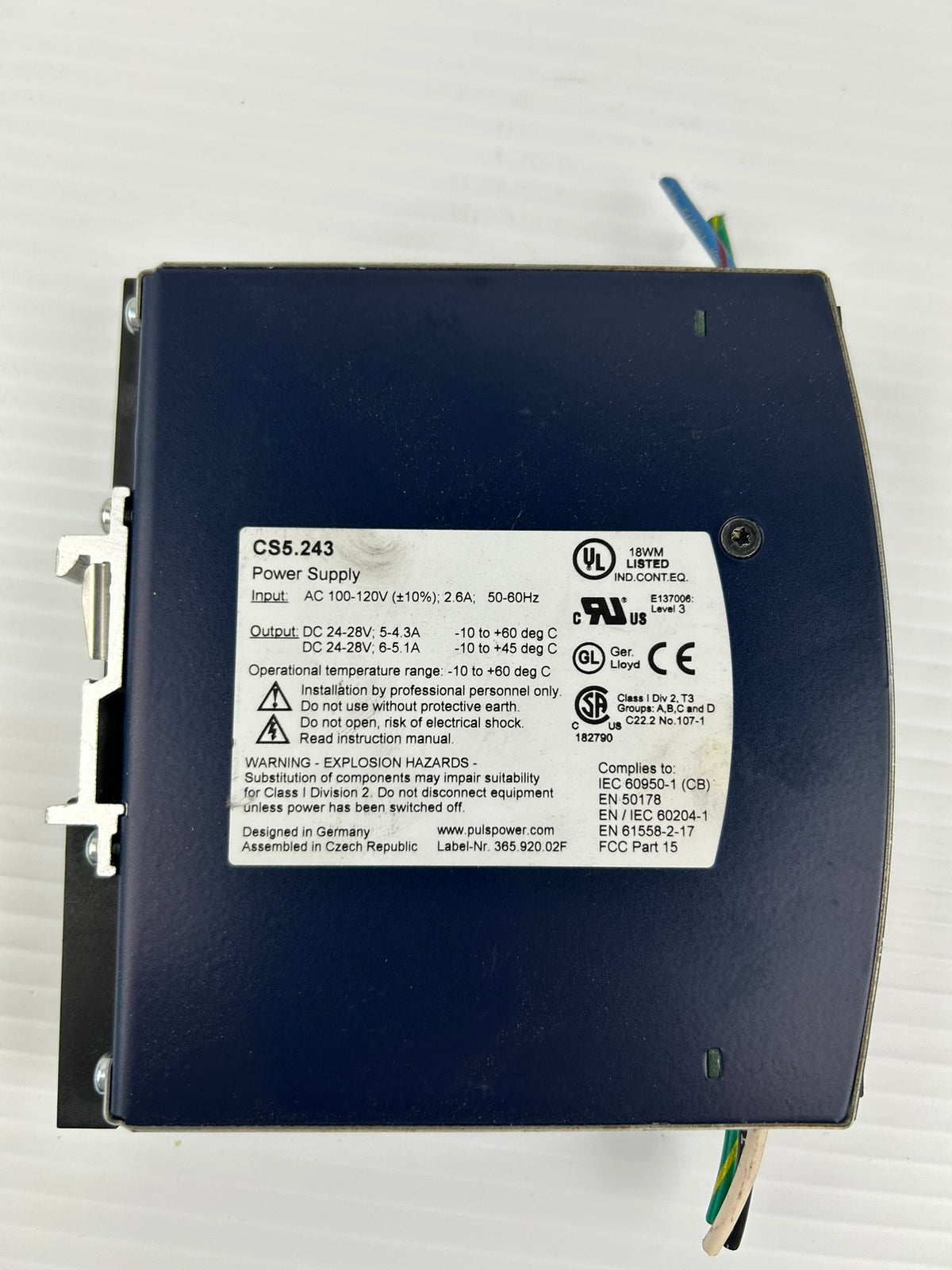 Puls Dimension CS5 Switching Power Supply CS5.243 100-120VAC 2.6A 50-60 Hz