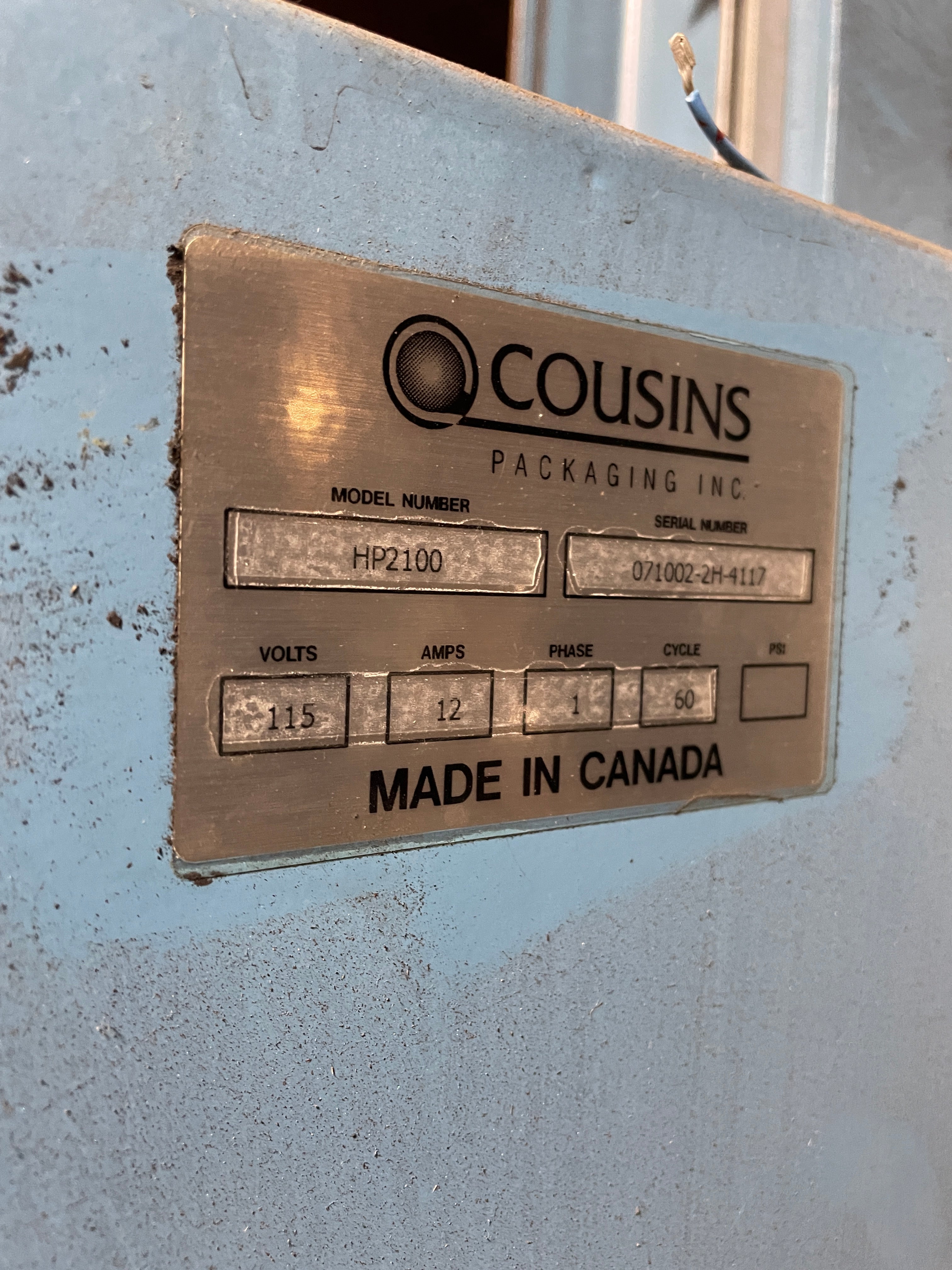 Cousins Packaging Pallet Shrink Wrapper HP-2100 HP2100 1 PH 115V