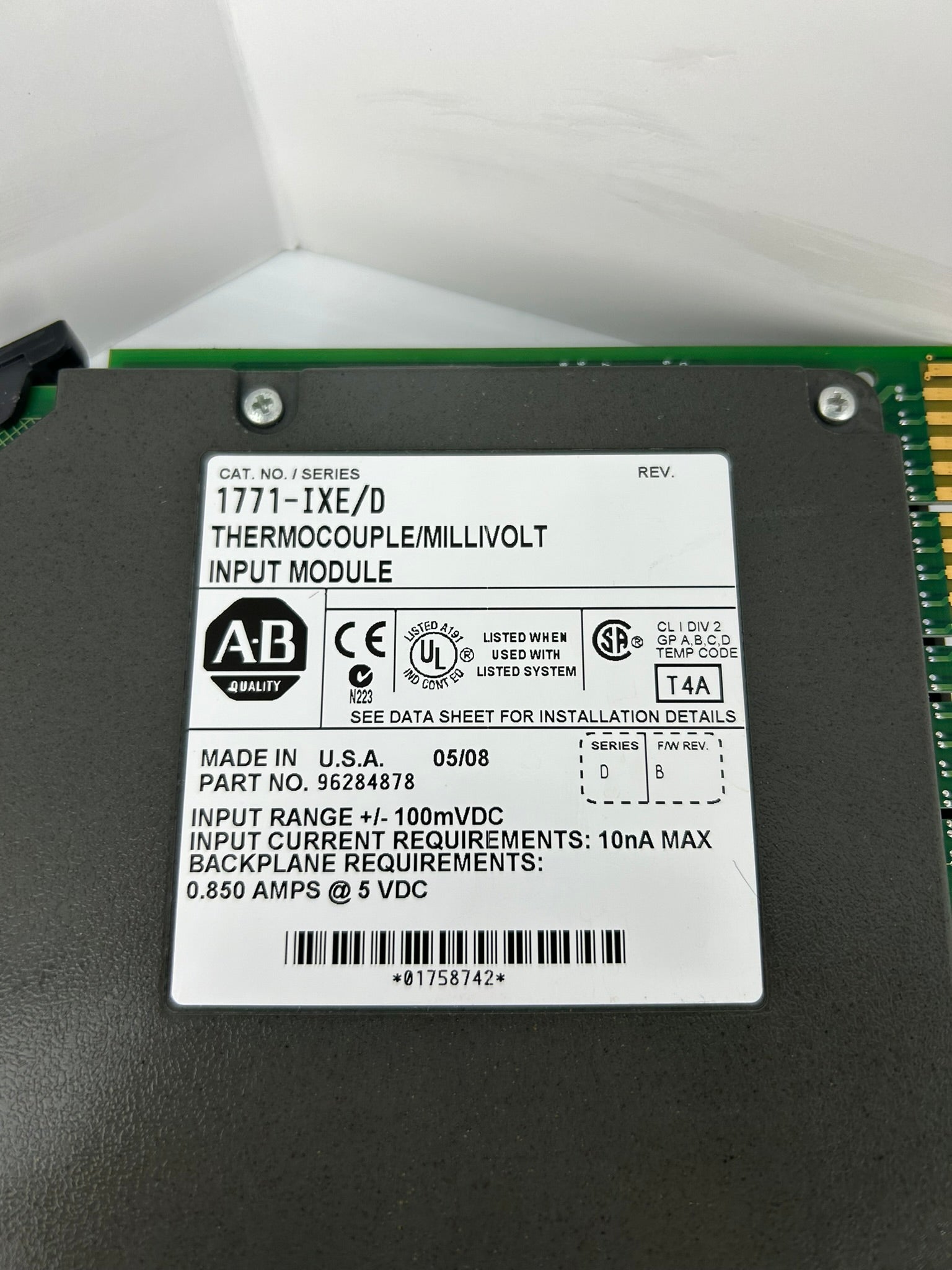 Allen-Bradley 1771-IXE Thermocouple/Millivolt Input Module Ser D Rev B 5V 0.850A