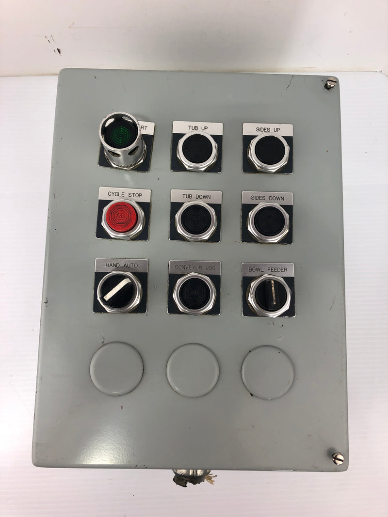 Hoffman E12PBY25 Industrial Enclosure with Allen-Bradley Pushbutton Switches