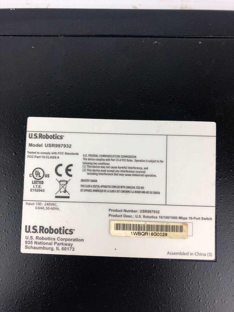 U.S. Robotics USR997932 Port Switch 16-Port 10/100/1000Mbps 100-240VAC