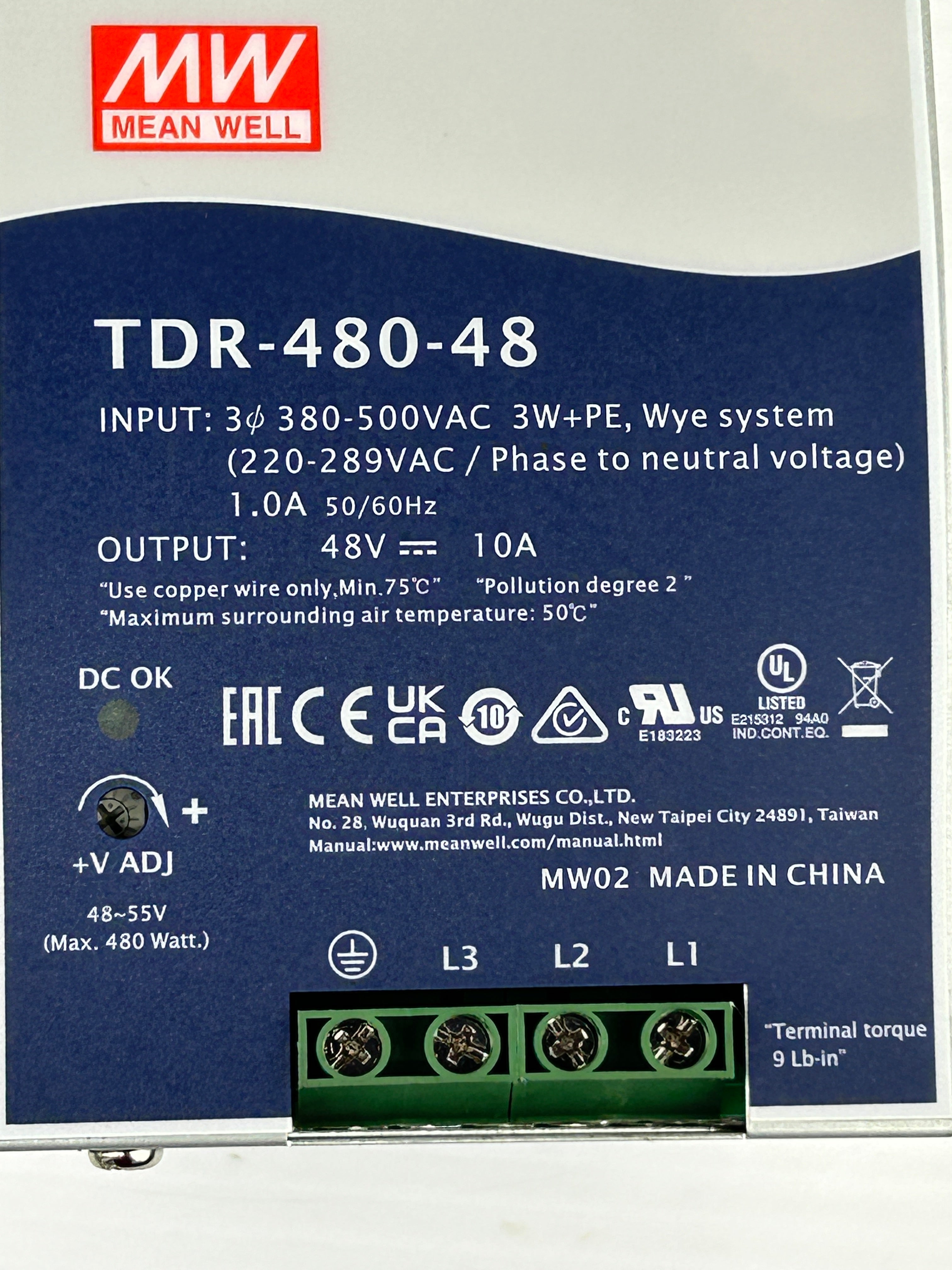 Mean Well TDR-480-48 Rail Switching Power Supply 48V 10A 480W