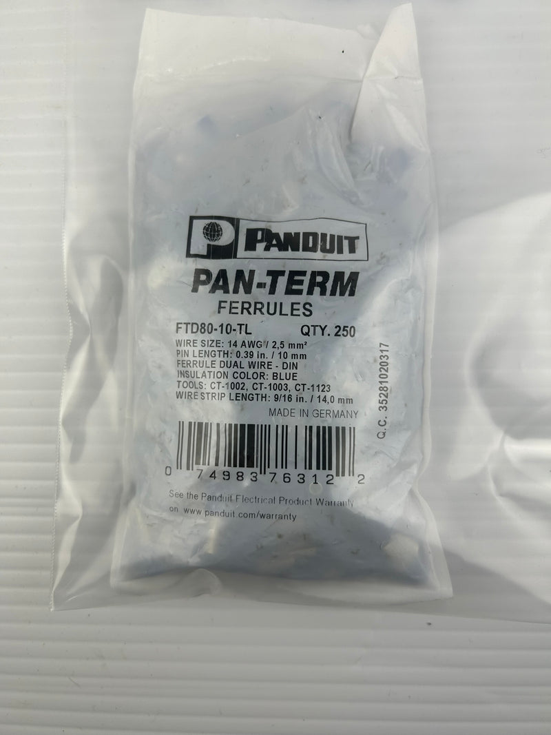 PANDUIT FTD80-10-TL PAN-TERM Ferrules Connectors - Bag of 250