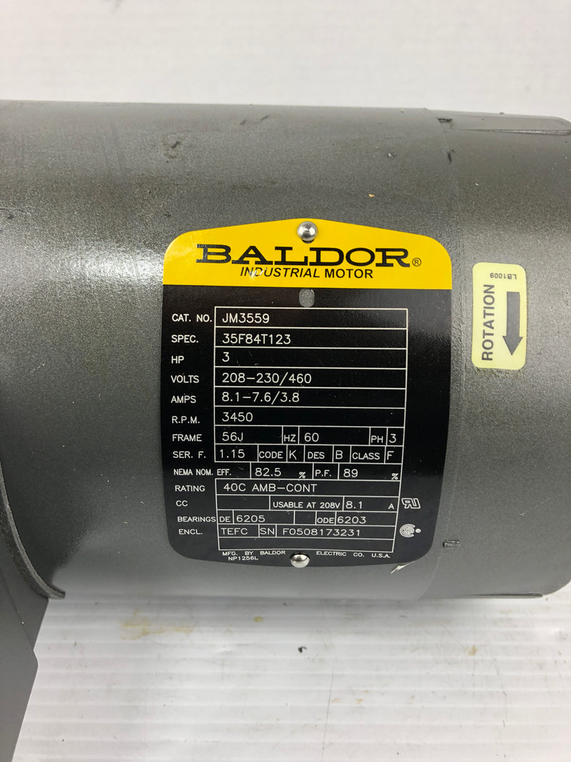 Baldor JM3559 Industrial Motor 3 HP 3450 RPM 56J Frame 3PH