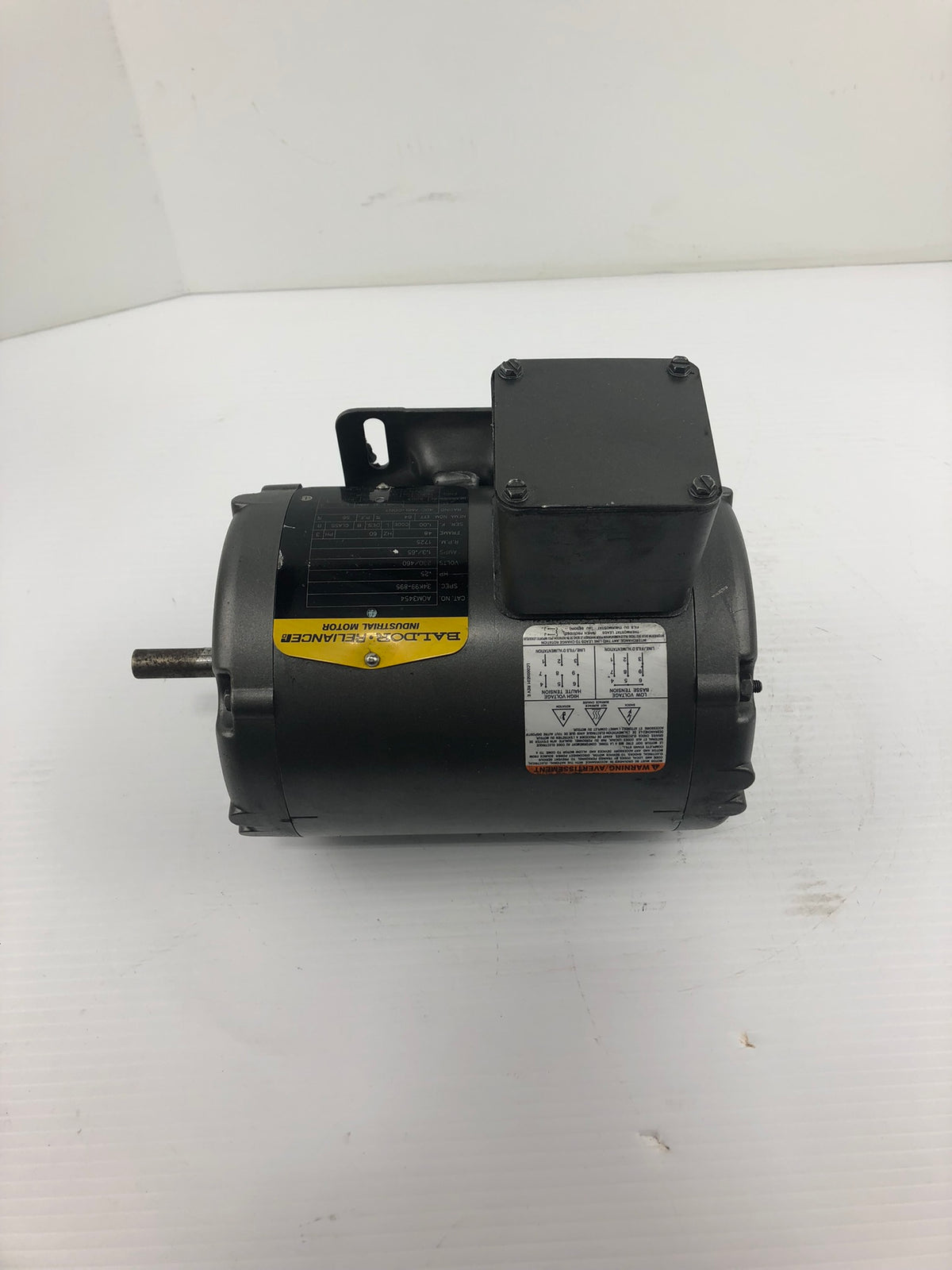 Baldor .25 HP 1.3/.65A 1725 RPM 230-460V 3PH Industrial Motor AOM3454