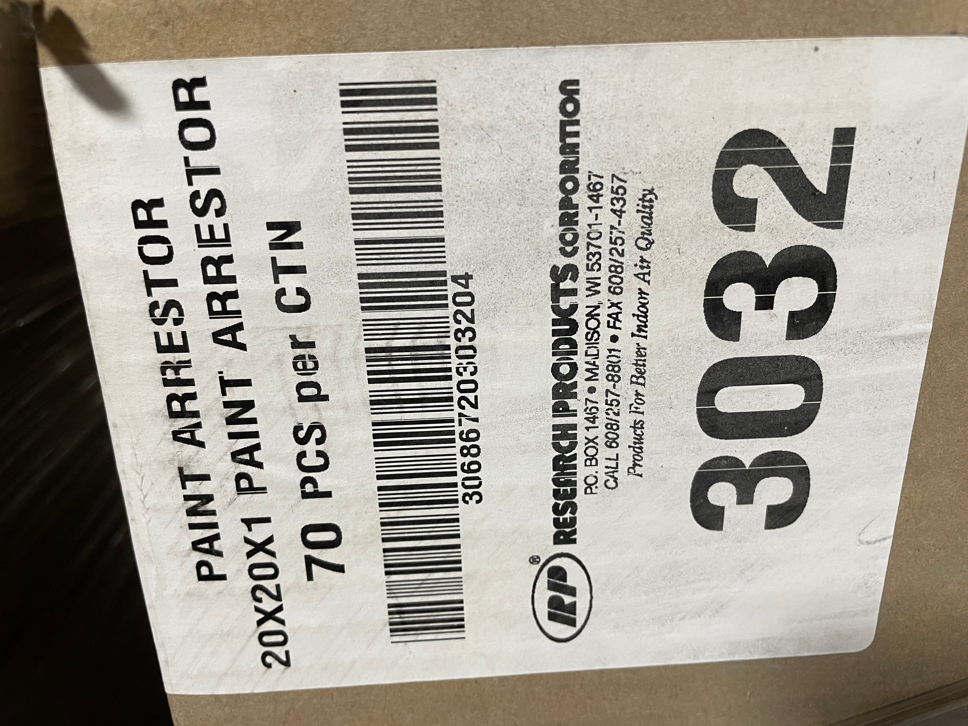 Research Products 3032 Paint Arrestor 20x20x1 - Box of 70