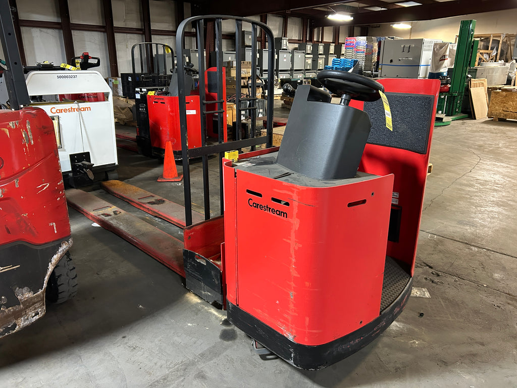 Raymond Rideable Jack Raymond 19-F80L Electric Pallet Jack Stand-Up Rider Long Forks 8000 Lb. 24V