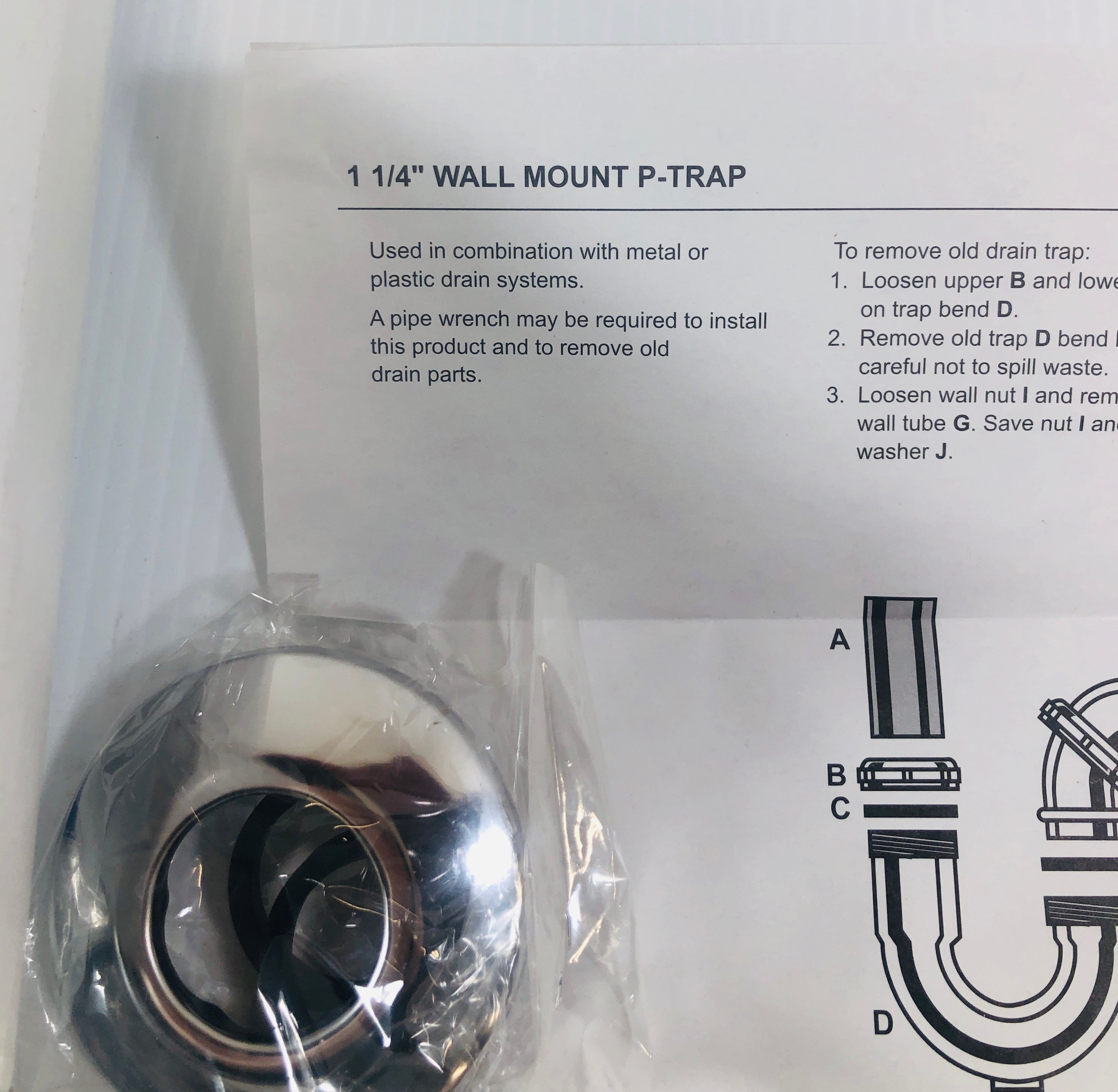 1 1/4" Wall Mount P Trap Pipe 1PNL2