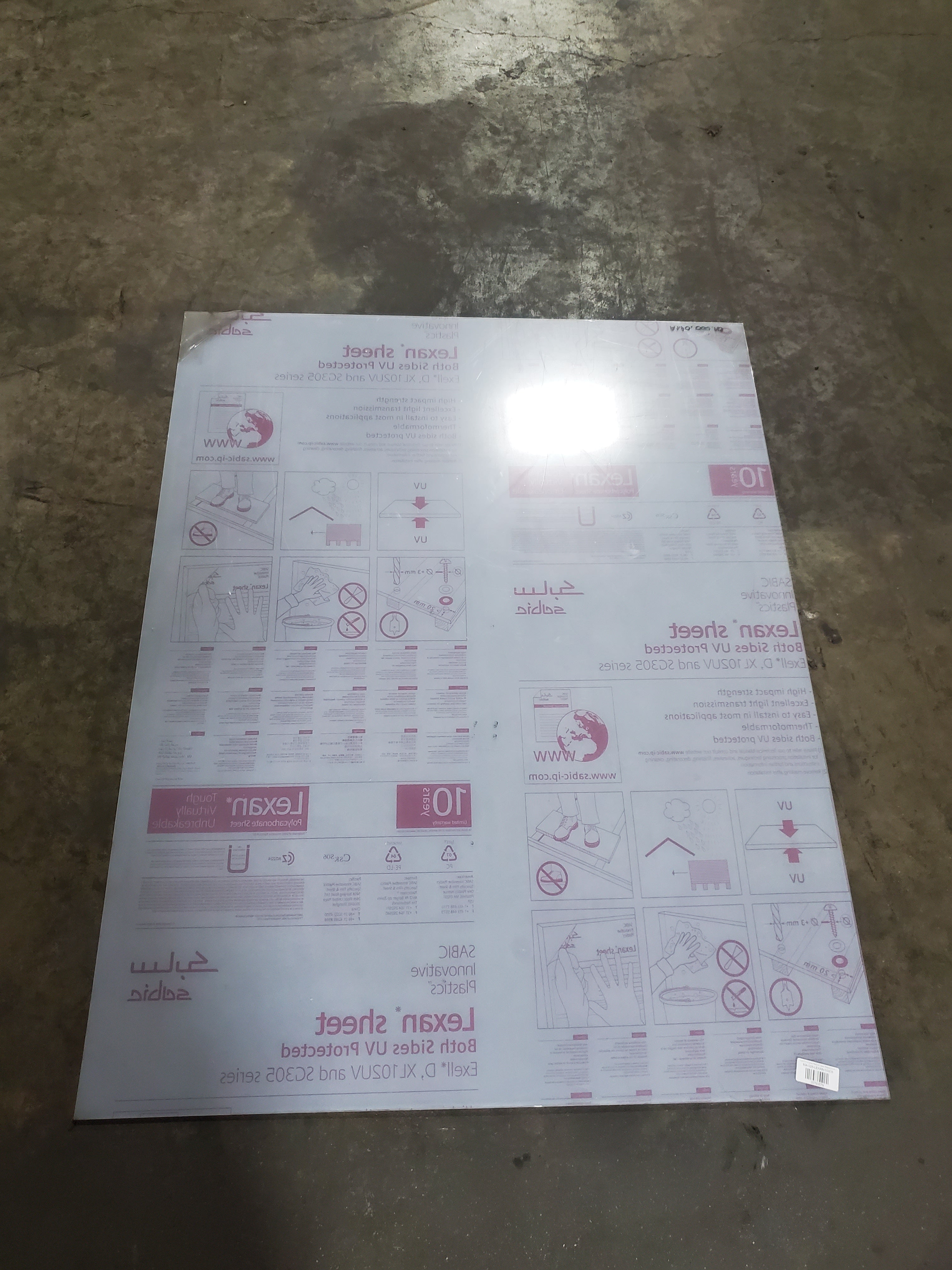 Sabic Innovative Plastics Lexan Polycarbonate Sheet ~48" x ~38" x 0.315"