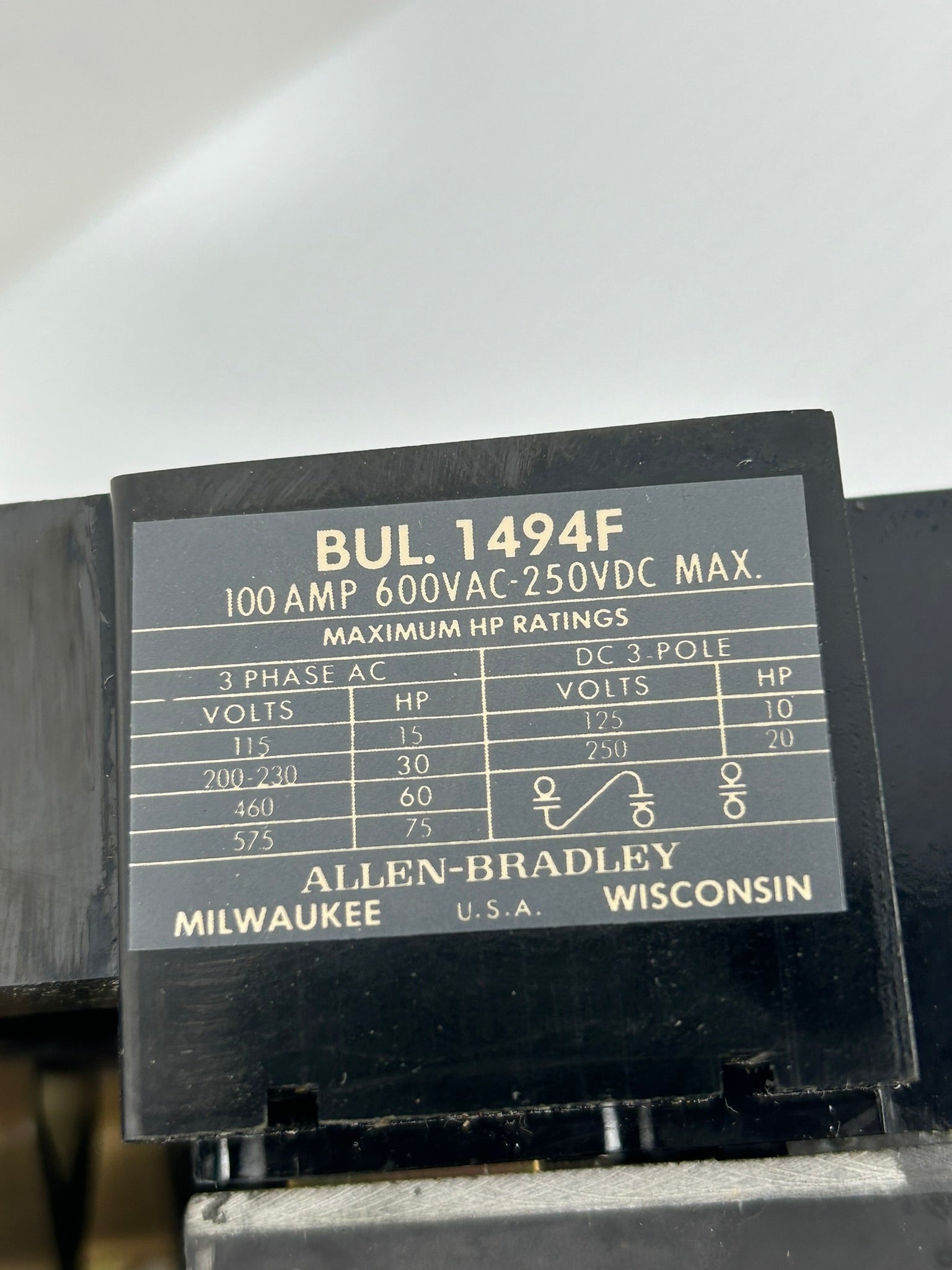 Allen-Bradley Bulletin 1494F Disconnection Switch 600VAC 250VDC 3PH 3P