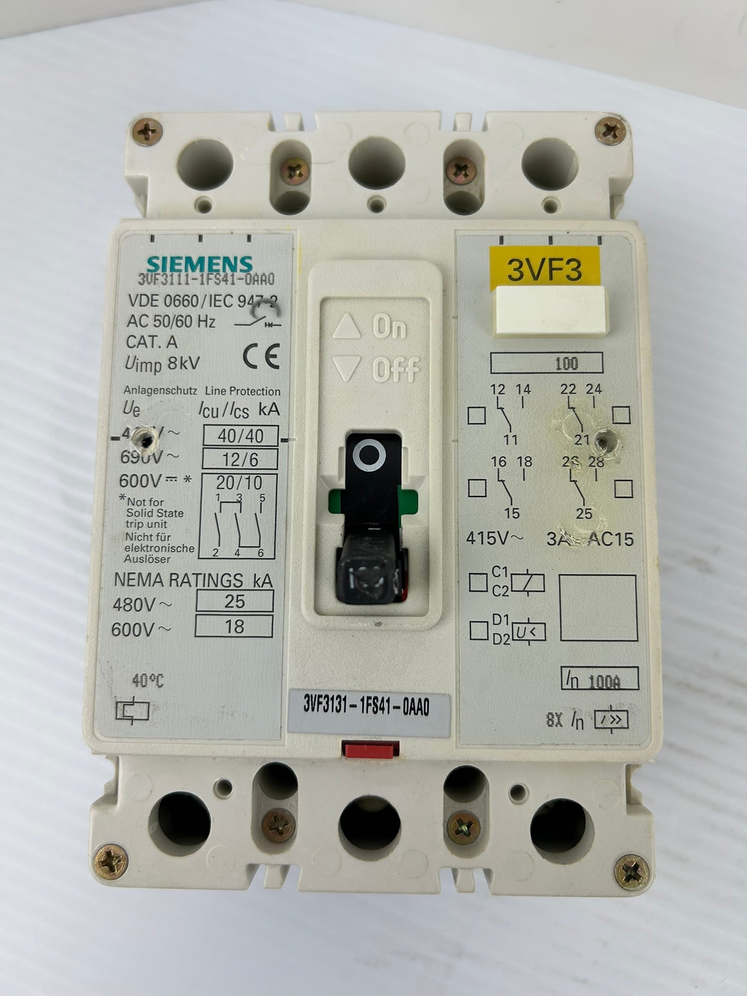 Siemens 3VF3111-1FS41-0AA0 Circuit Breaker AC 50/60Hz CAT A