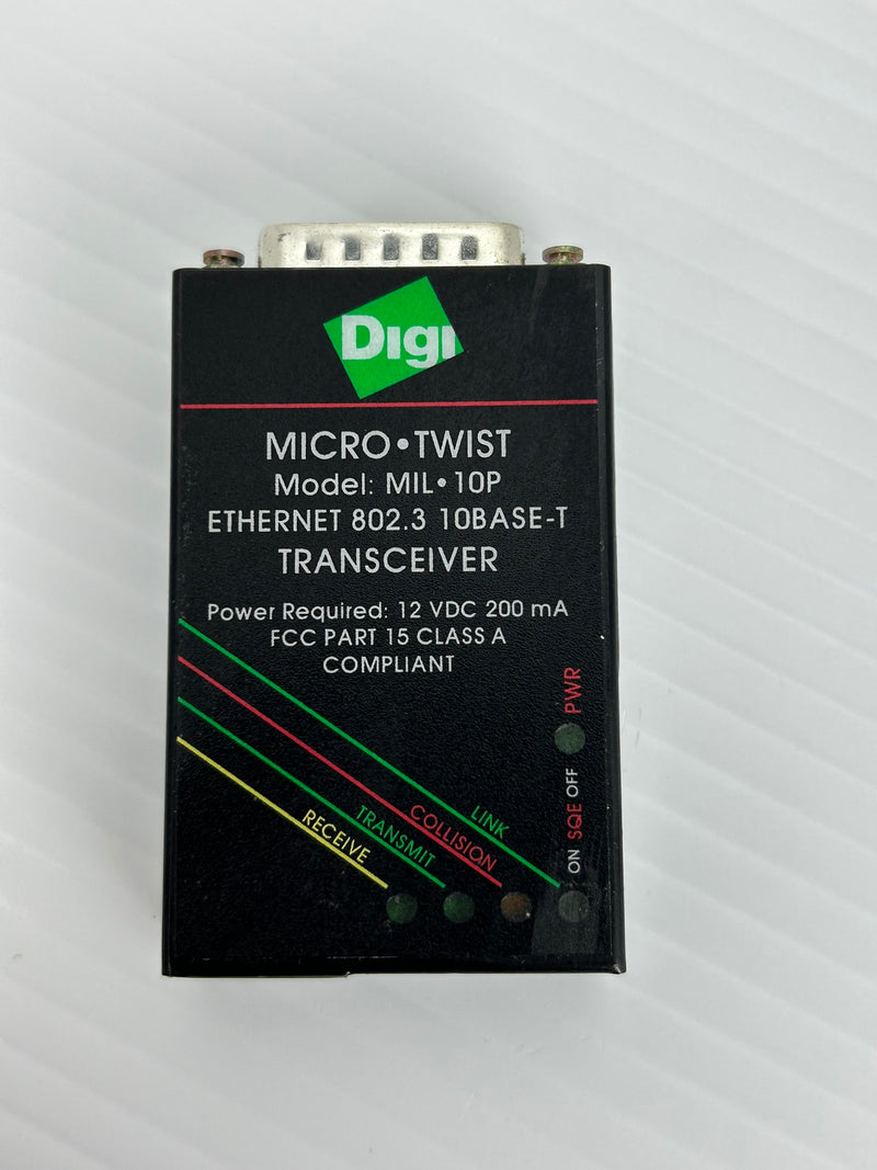 Digi MIL-10P Micro Twist Ethernet Transceiver 802.3 10BASE-T Class A Rev H 12VDC