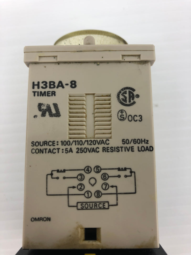 Omron H3BA-8 Timer Relay with Base 0-5 Sec & 0-10 Sec 250V 5A 50/60Hz - Lot of 2