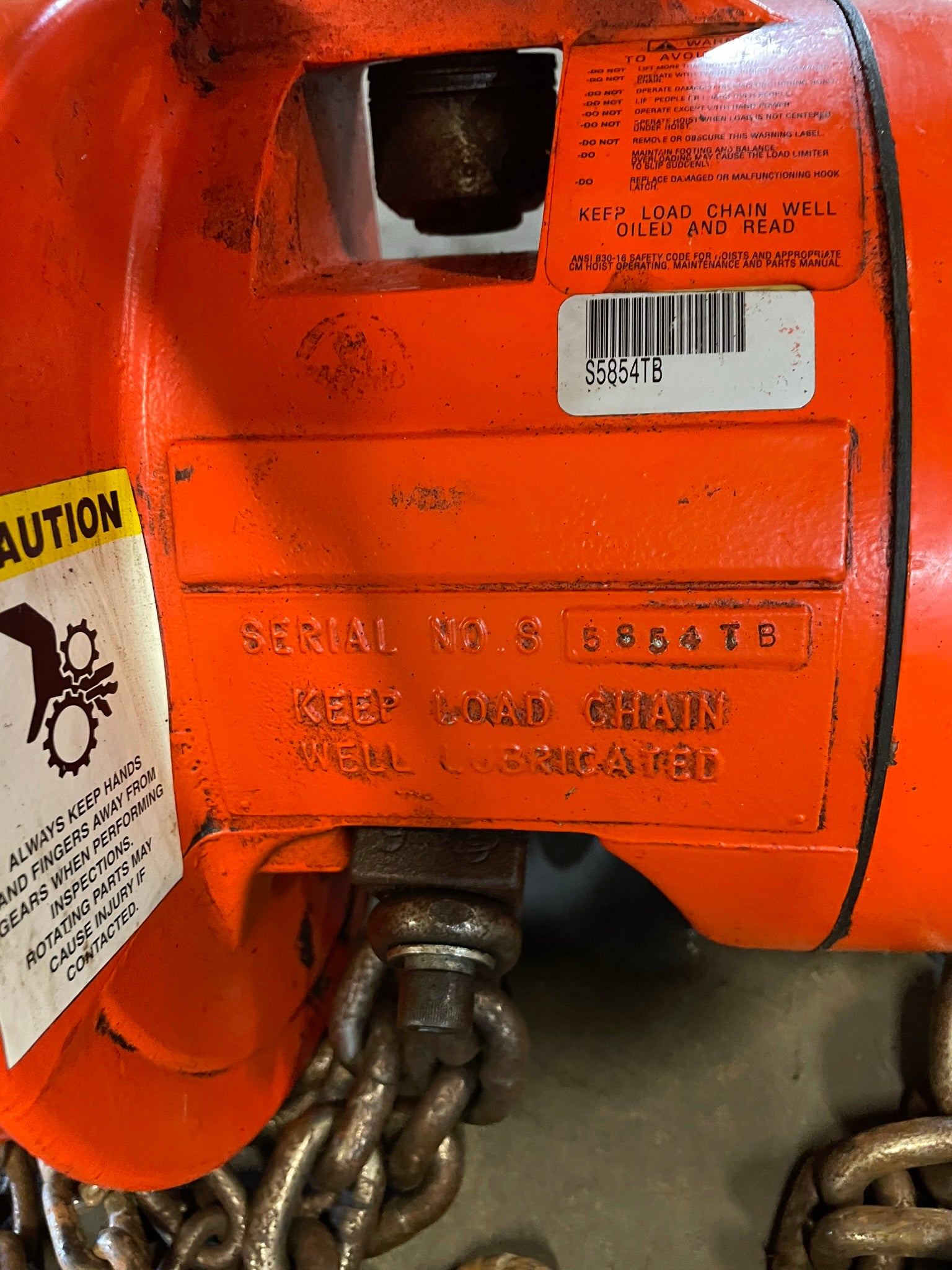 CM Cyclone S5854TB 2 Ton Manual Chain Fall Hoist with Load Limiter