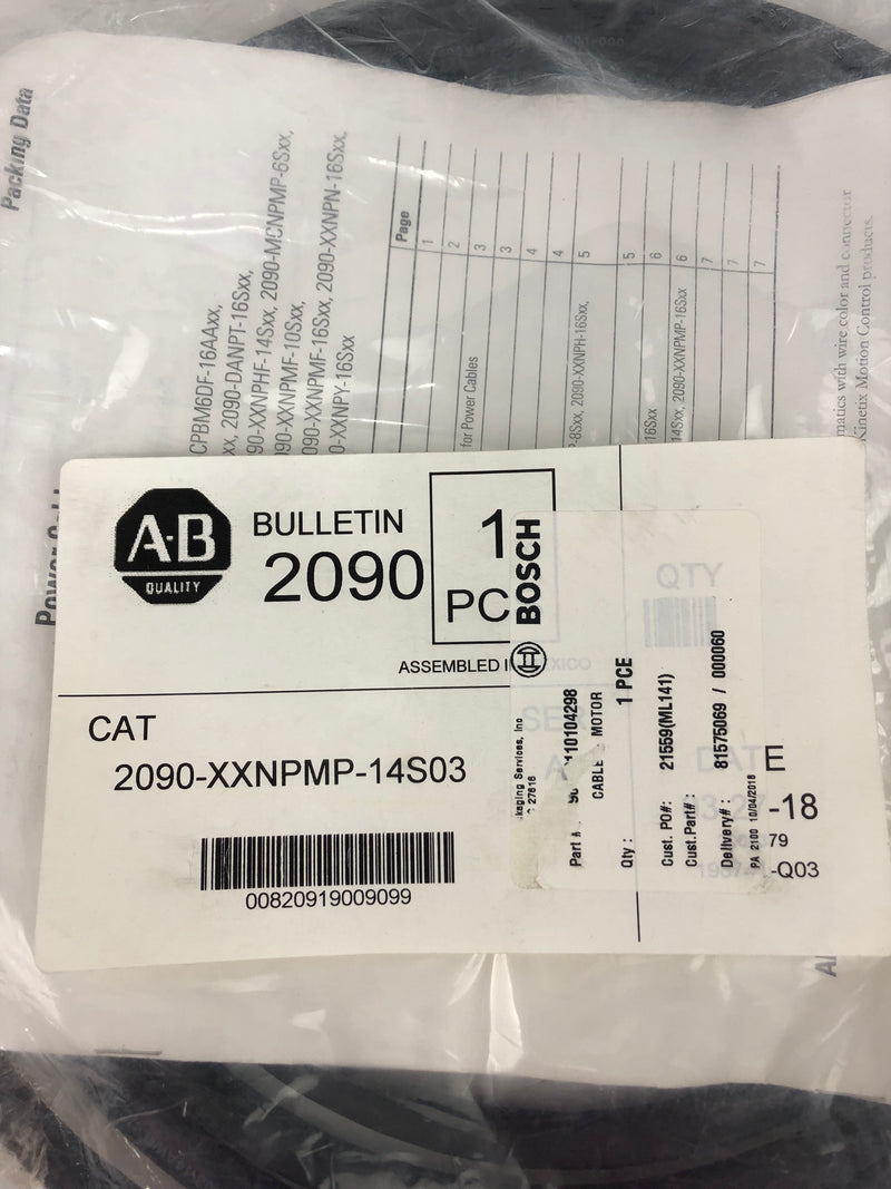 Allen Bradley 2090-XXNPMP-14S03 Servo Motor Power Cable