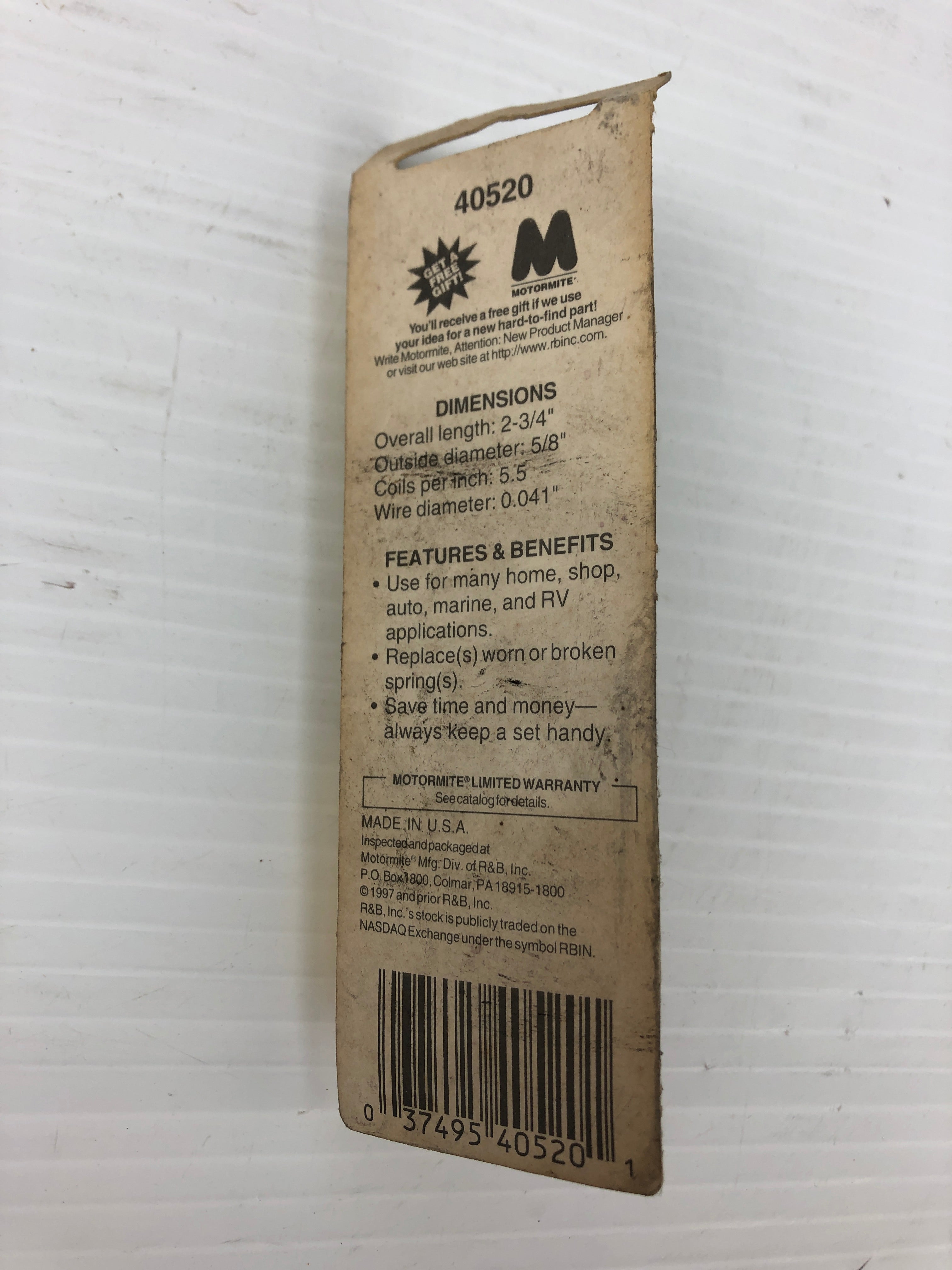 Spring-Tite 40520 Compression Spring 2-3/4" x 5/8" x 5.5 x 0.041" - Box of 2