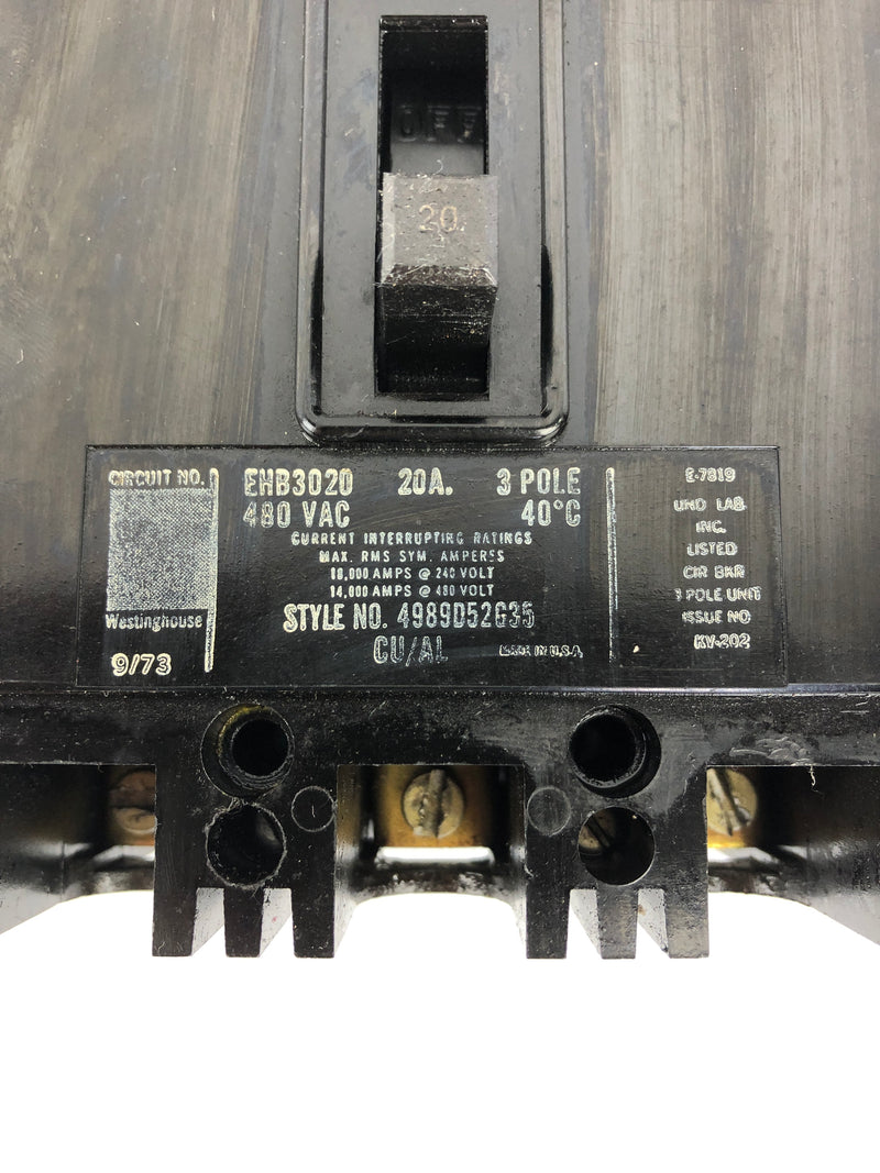 Westinghouse EHB3020 Circuit Breaker 20A 3P