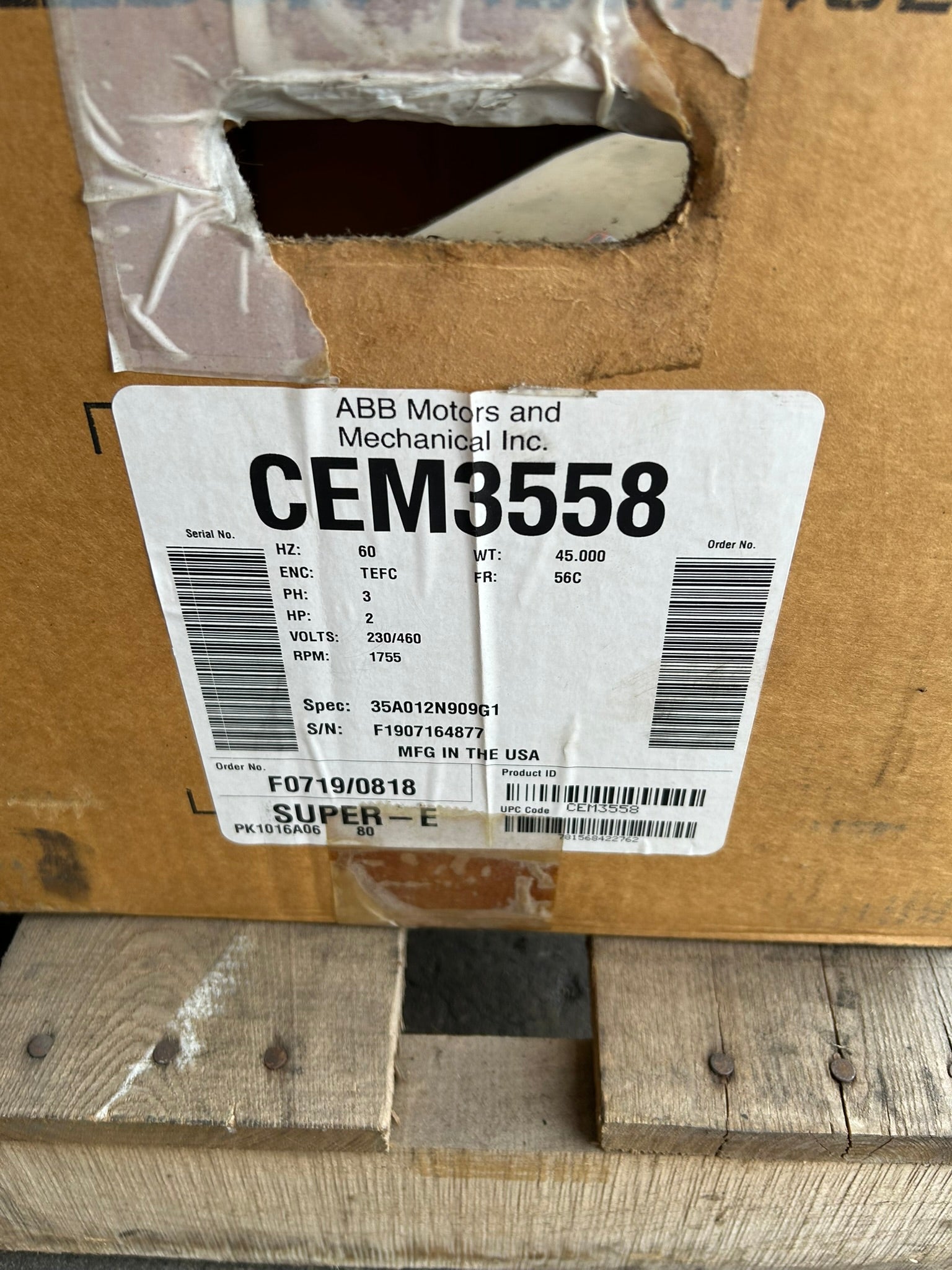 ABB Baldor Reliance CEM3558 Super-E 2HP 3PH TEFC 56C 230/460V Electric Motor