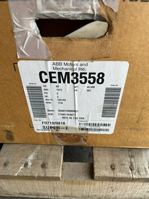 ABB Baldor Reliance CEM3558 Super-E 2HP 3PH TEFC 56C 230/460V Electric Motor