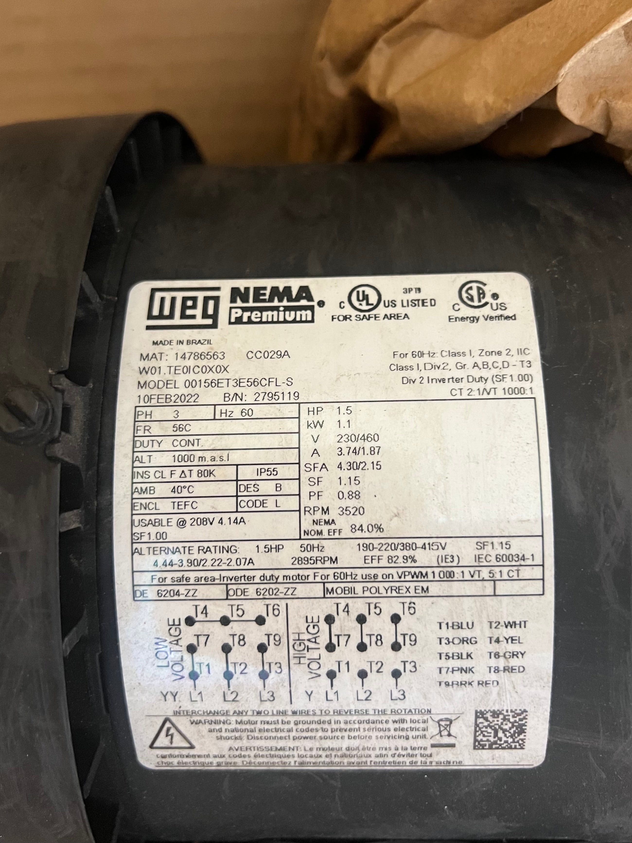 Ebara Vertical Booster Pump AEVMSU3-6F0150T3S & Weg 00156ET3E56CFL-S Motor 1.5HP