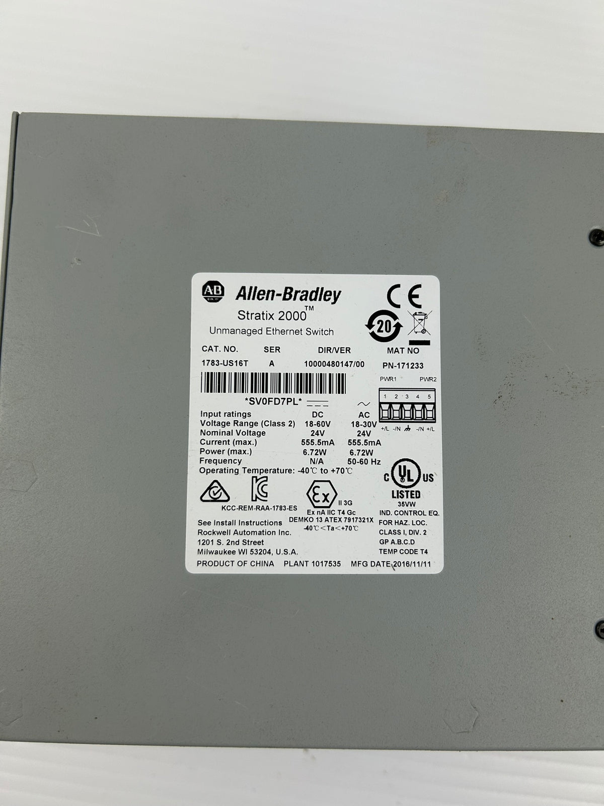 Allen Bradley 1783-US16T Stratix 2000 Unmanaged Ethernet Switch Series A