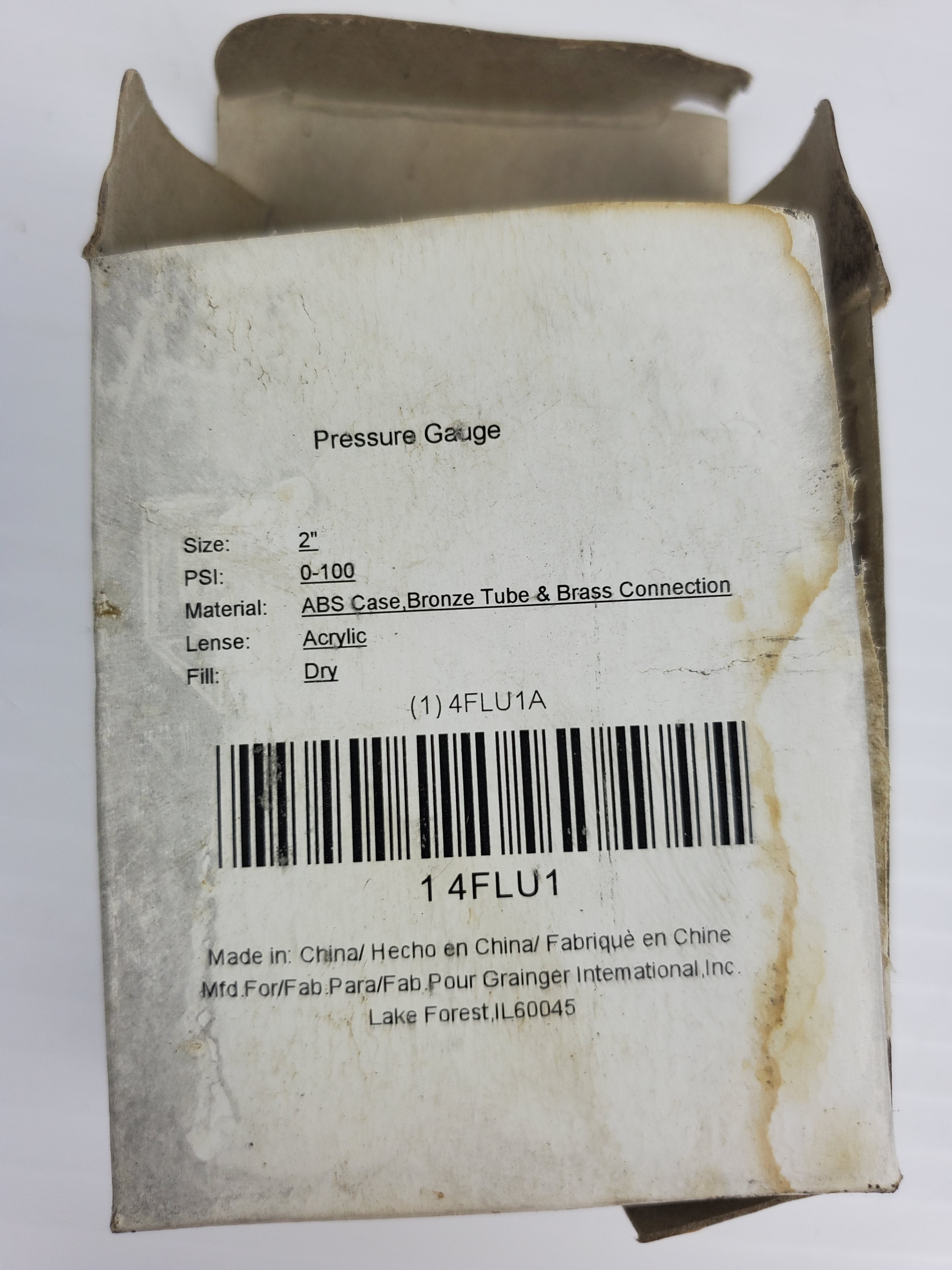 Pressure Gauge 4FLU1A 0 to 100 PSI 2-Inch