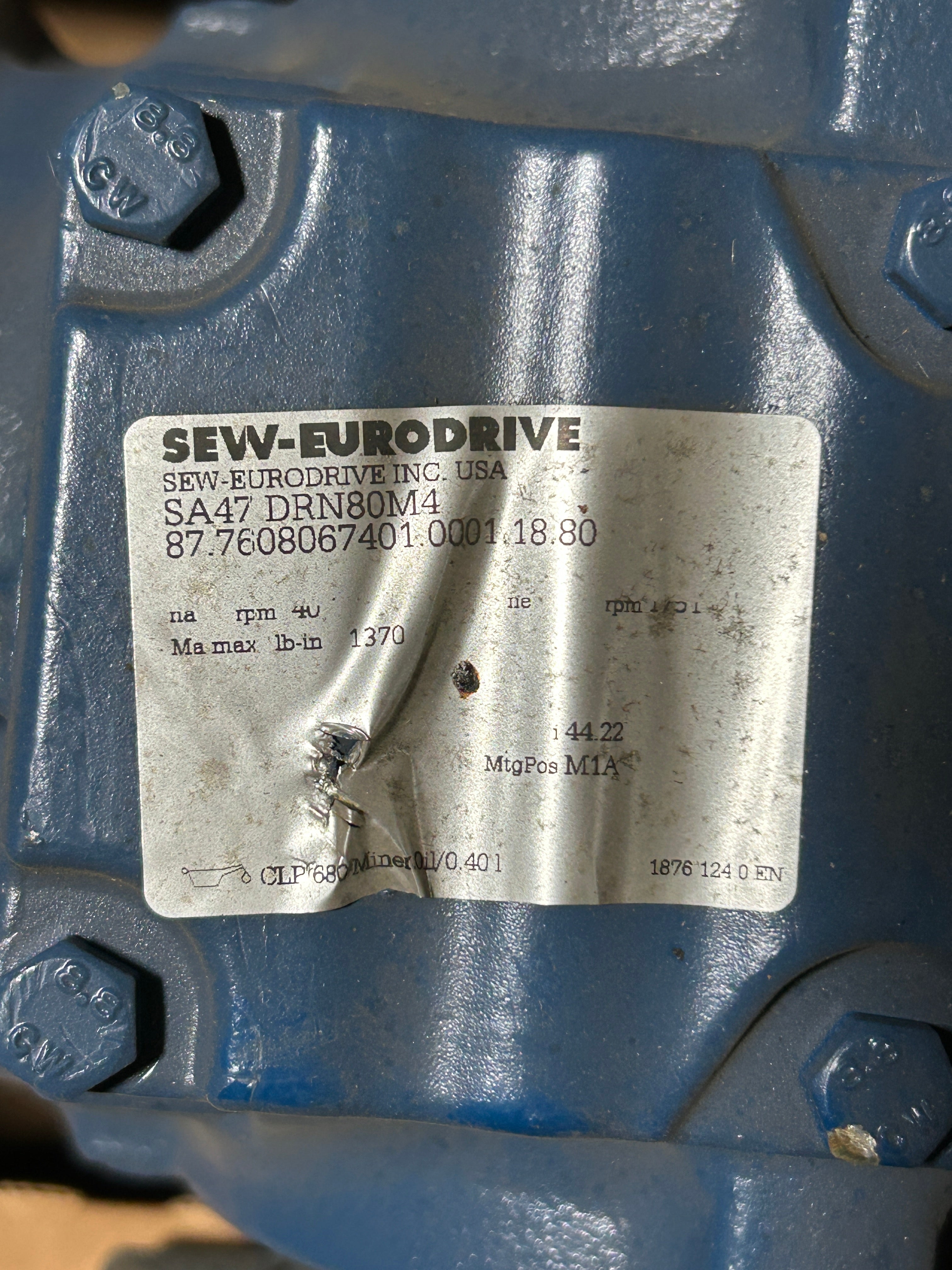 SEW Eurodrive SA47 DRN80M4 Gearmotor