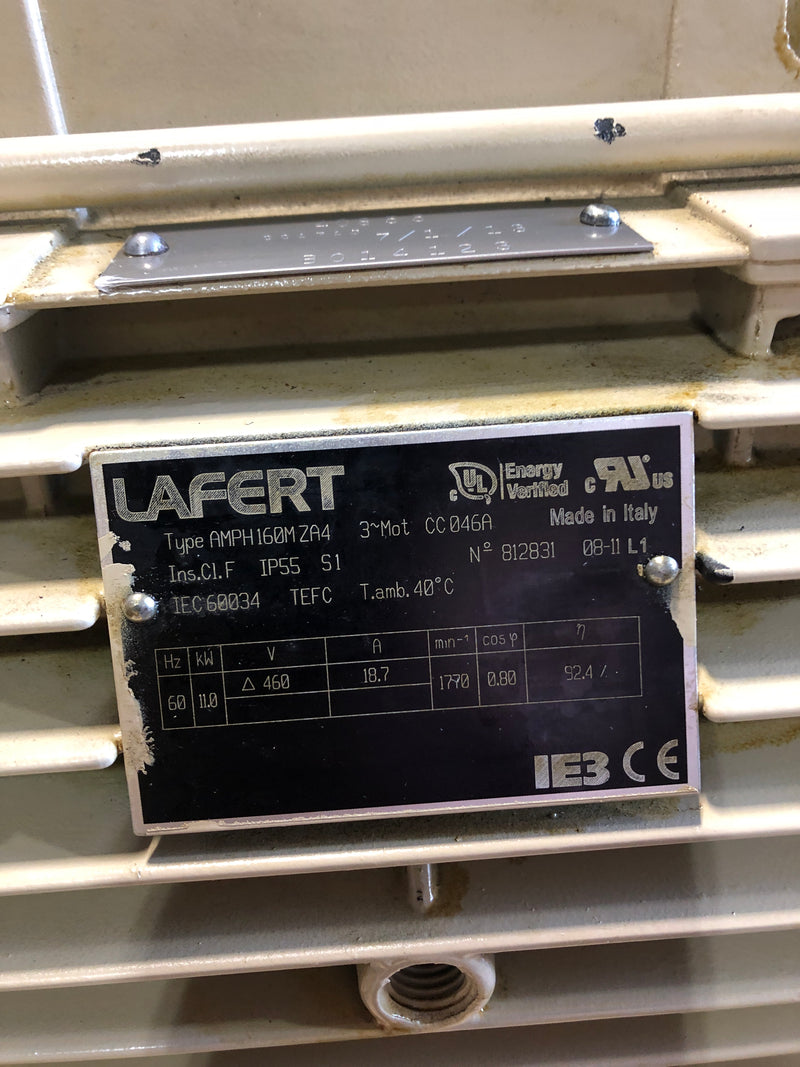 Lafert AMPH160MZA4 Motor 812831 1770RPM 11.0kW 3PH 460V 18.7A 3PH 60Hz