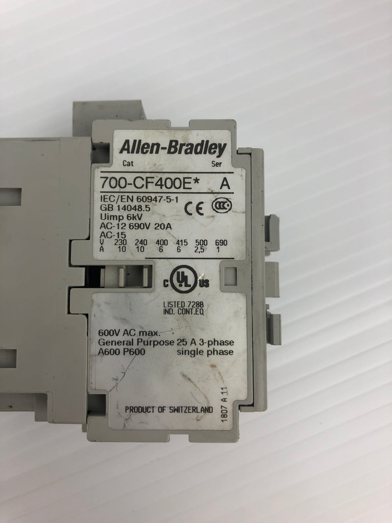 Allen-Bradley 700-CF400E* Control Relay Series A 690V 20A 3PH 6kV