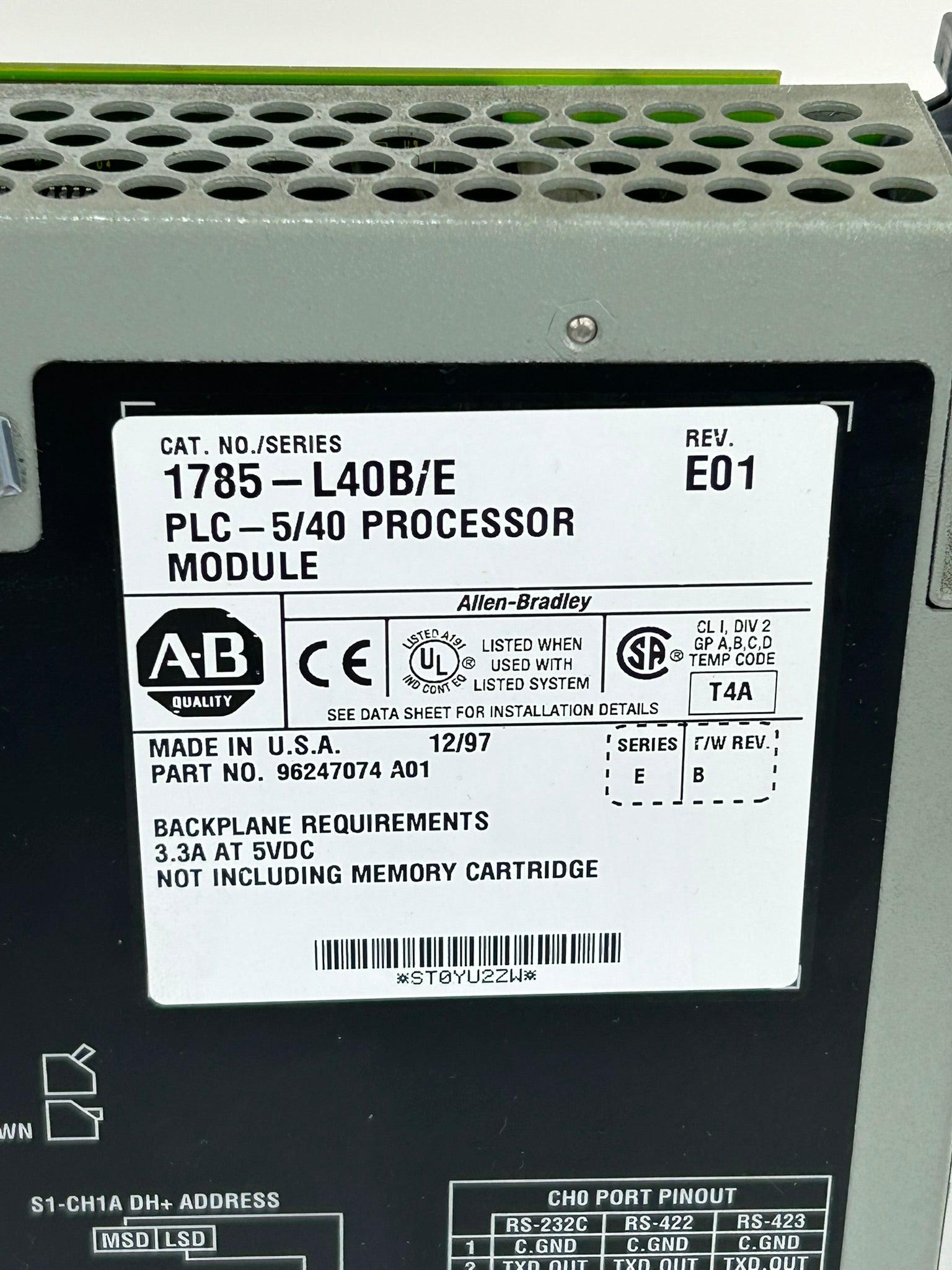 Allen Bradley 1785-L40B PLC-5/40 Processor Module Series E Rev E01 1785-L40B/E