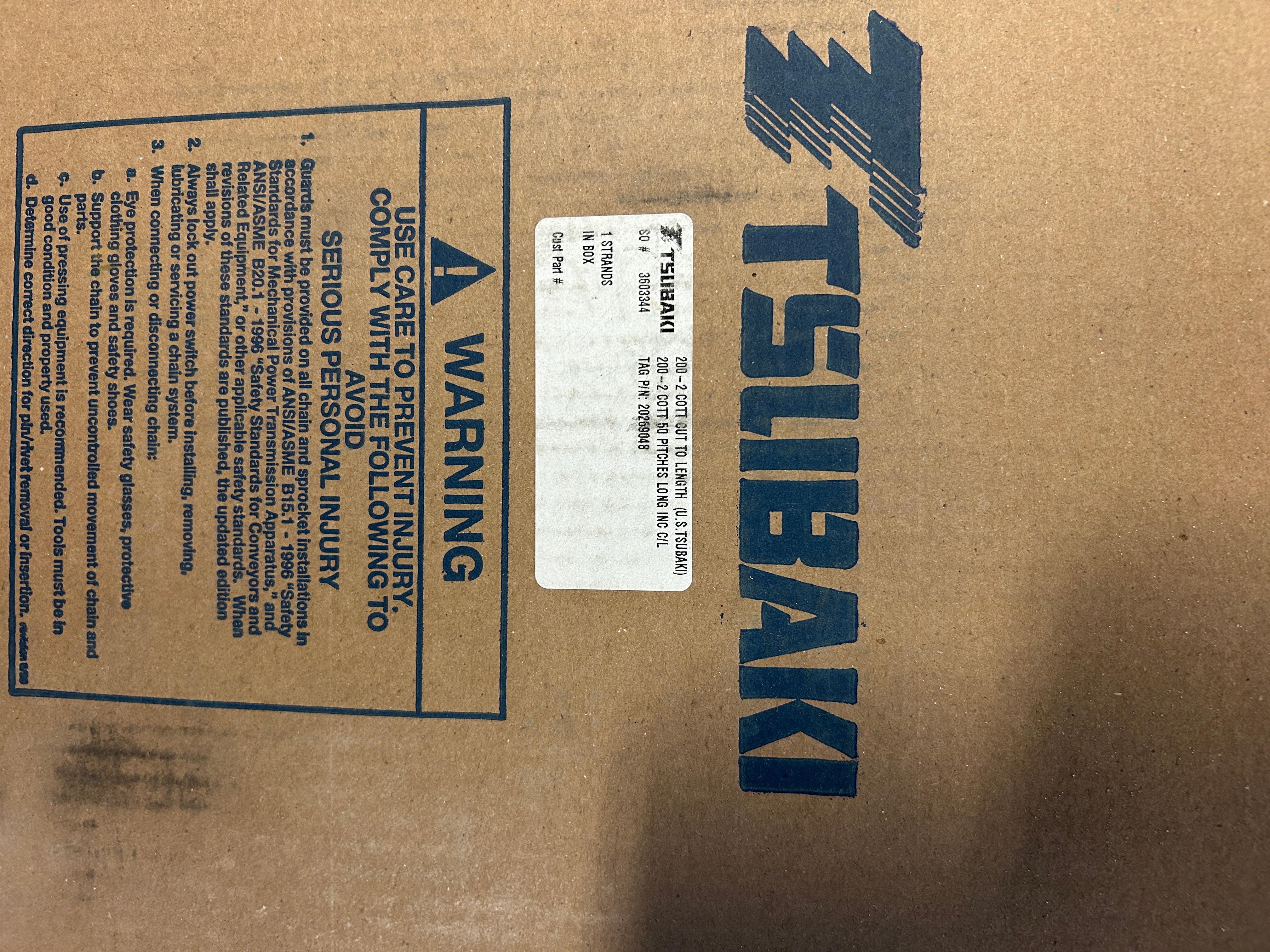 Tsubaki 200-2 Double Row Chain Roll Link Assembly ANSI 200 2.5" Pitch - 26 Links