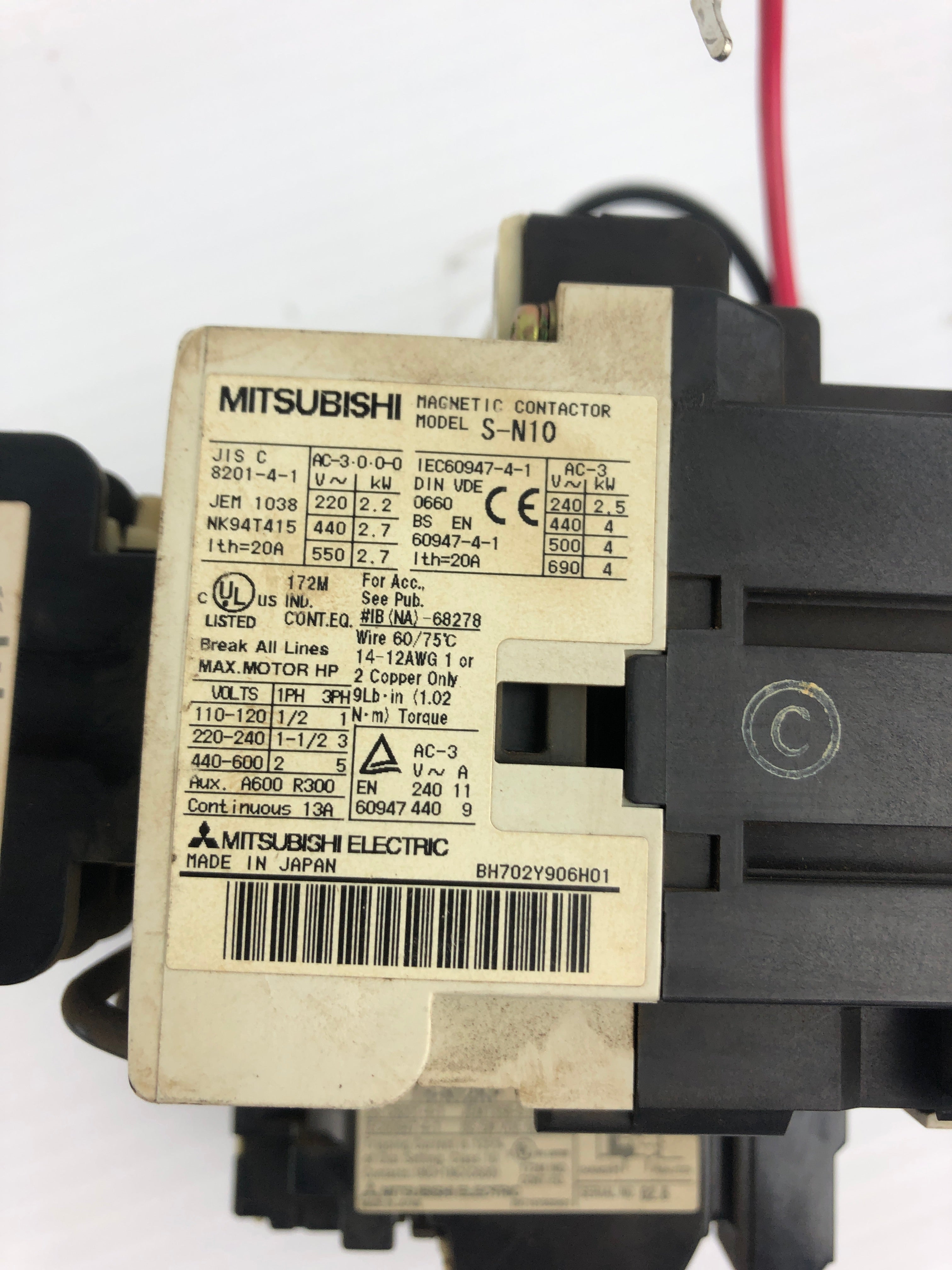 Mitsubishi S-N10 Magnetic Contactor Assembly TH-N12KP Relay UN-AX2 Contact Block