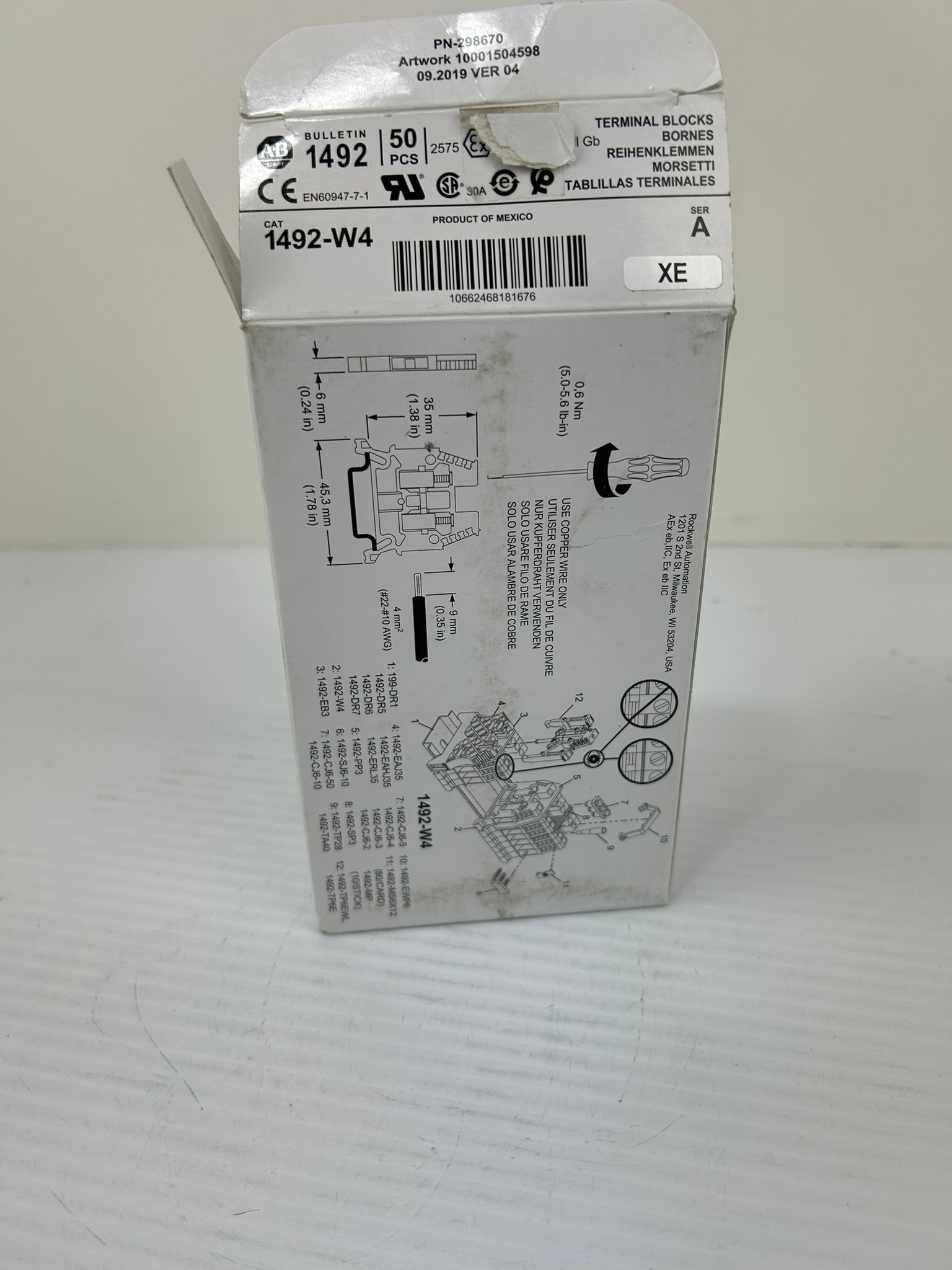 Allen Bradley 1492-W4 Gray Terminal Blocks Series A - Box of 50